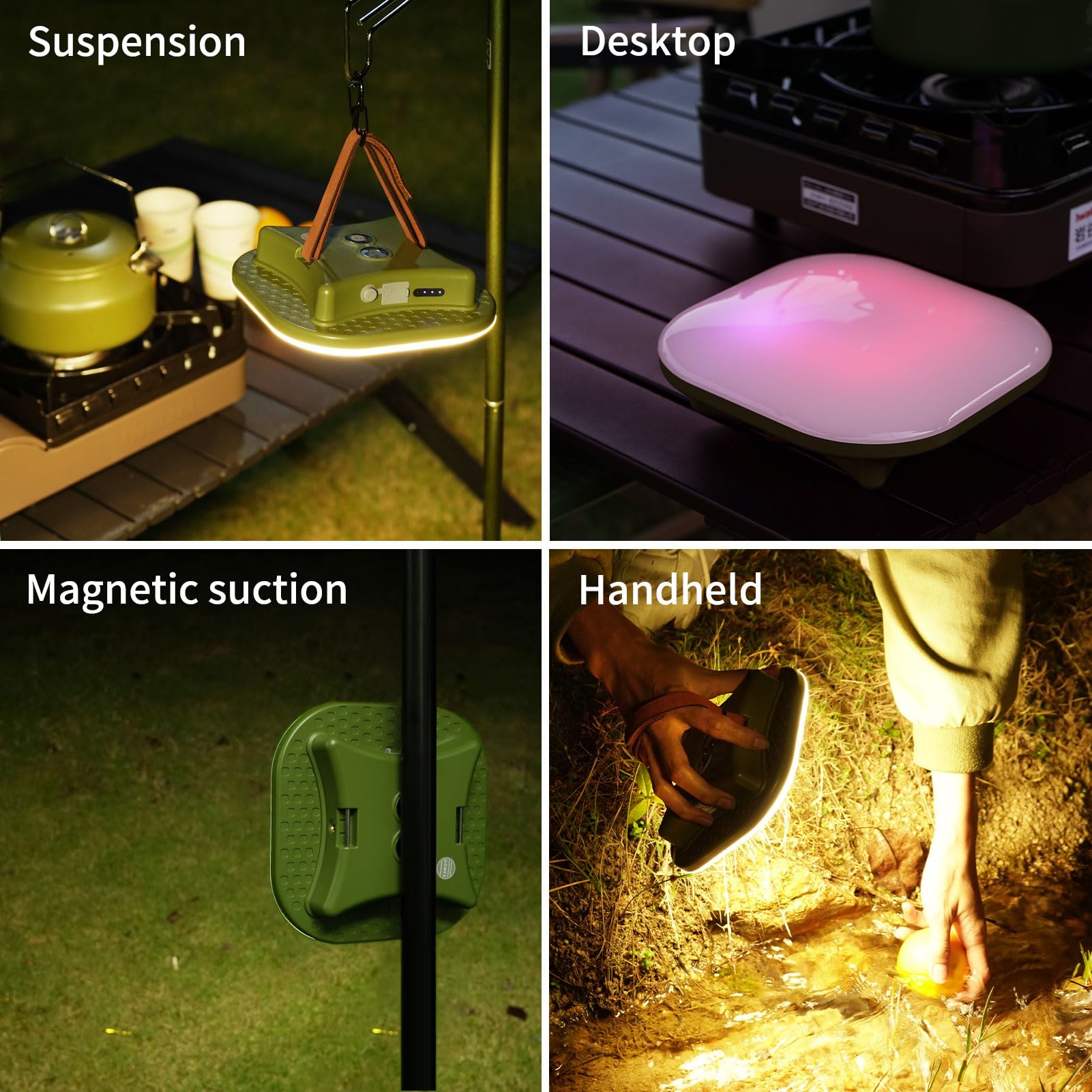 Linterna de camping recargable, luz LED inteligente con control Bluetooth por Tuya APP, sincronización de música, luces LED RGB para camping, luz exterior de 16500 mAh con base magnética