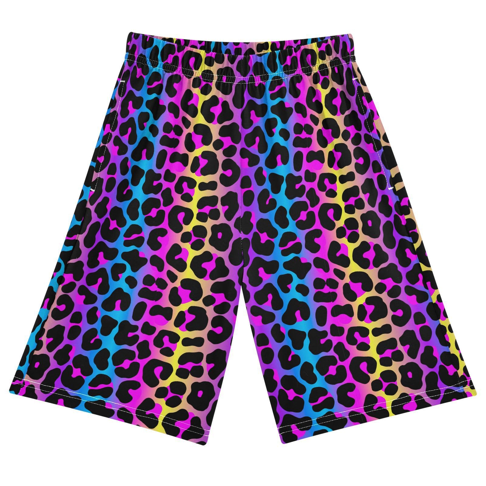 Leopard Print Cheetah Neon Gradient Boys Athletic Shorts Kids with Pockets Shorts for boy Girl Size 6-8 Years