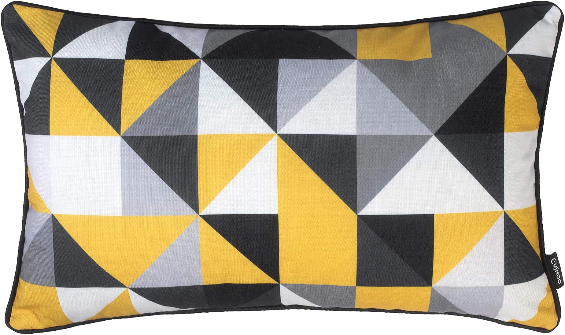 RHOOM Geometric Rectangle Cushion Cover in Mustard Yellow, Black and Grey - Decorative Home Velvet Scatter Pillow (30cm x 50cm, 12" x 20")