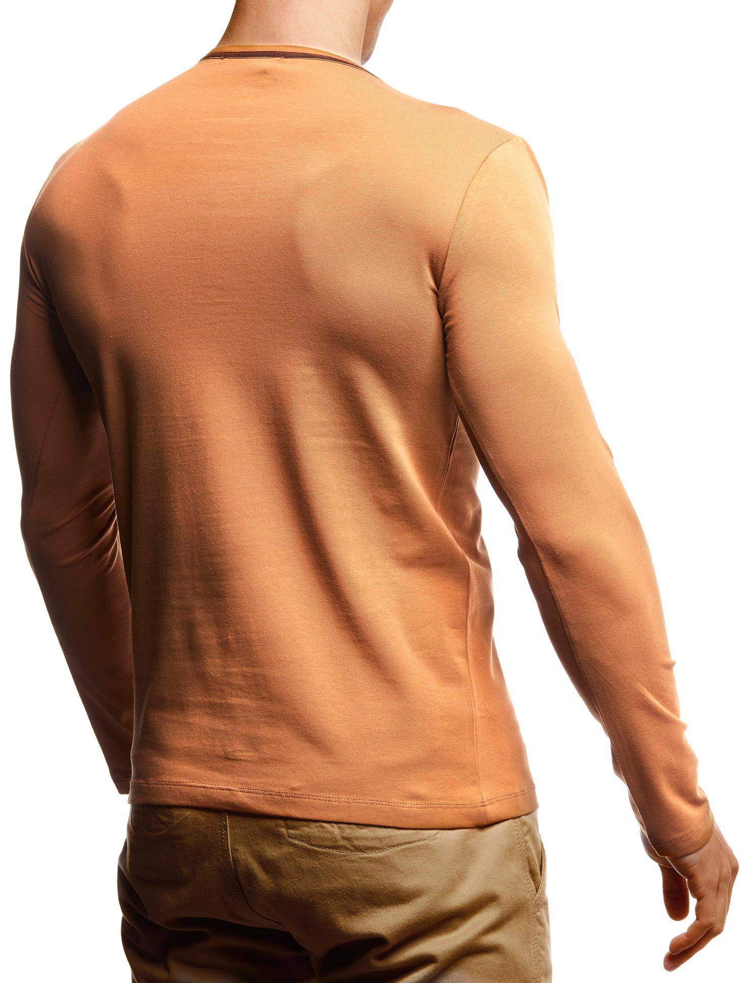 Leif Nelson LN1470 Sweat-shirt basique à manches longues avec col en V et col en V pour homme Coupe ajustée en coton Blanc