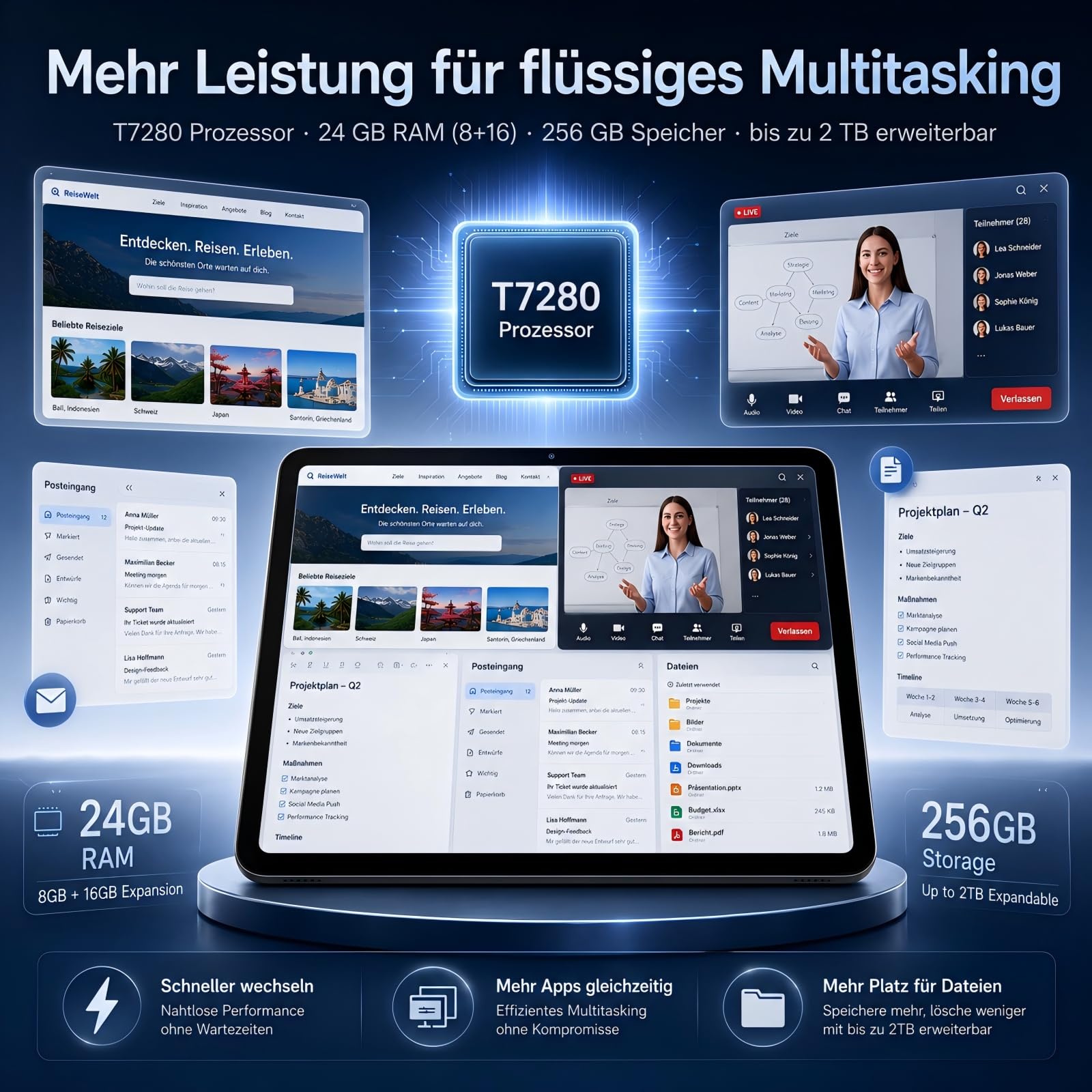 TABWEE 13,4 Zoll Tablet mit Tastatur und Stift für Studium & Büro | Laptop-ähnliches Arbeiten, Android 16+Gemini Ai 3.5 Pro, 120Hz 2K IPS Display, 10000 mAh Akku, 256GB Speicher, 4 Jahre Schutz