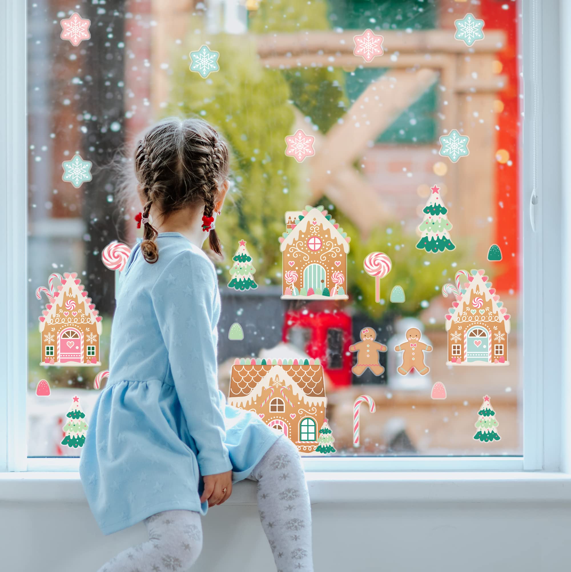 Stickerscape Christmas Window Stickers (Gingerbread Village) | Christmas Window Decorations to Create a Winter Themed Display | Reusable, Re-positionable and Cleanly Removable