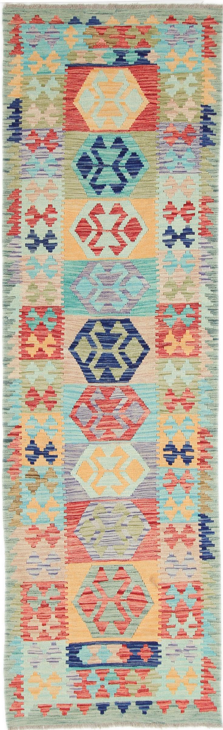 Tapis de course Kilim afghan en pure laine pour réchauffer et décorer un long couloir