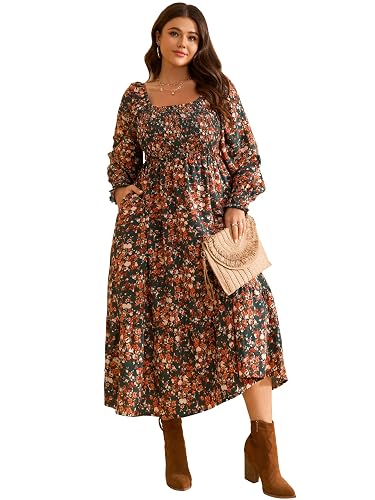 RWJ Women's Plus Size Fall Dress Long Sleeve Square Neck