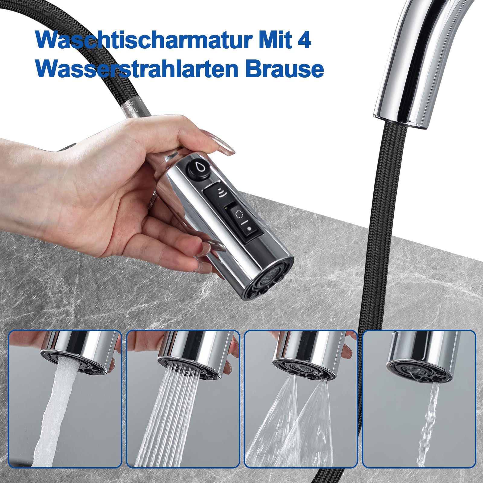 LakeBayMZC Rubinetto da cucina a 3 vie,con indicatore di temperatura a LED,miscelatore 3 in 1 per filtro dell'acqua,girevole a 360°,cromato