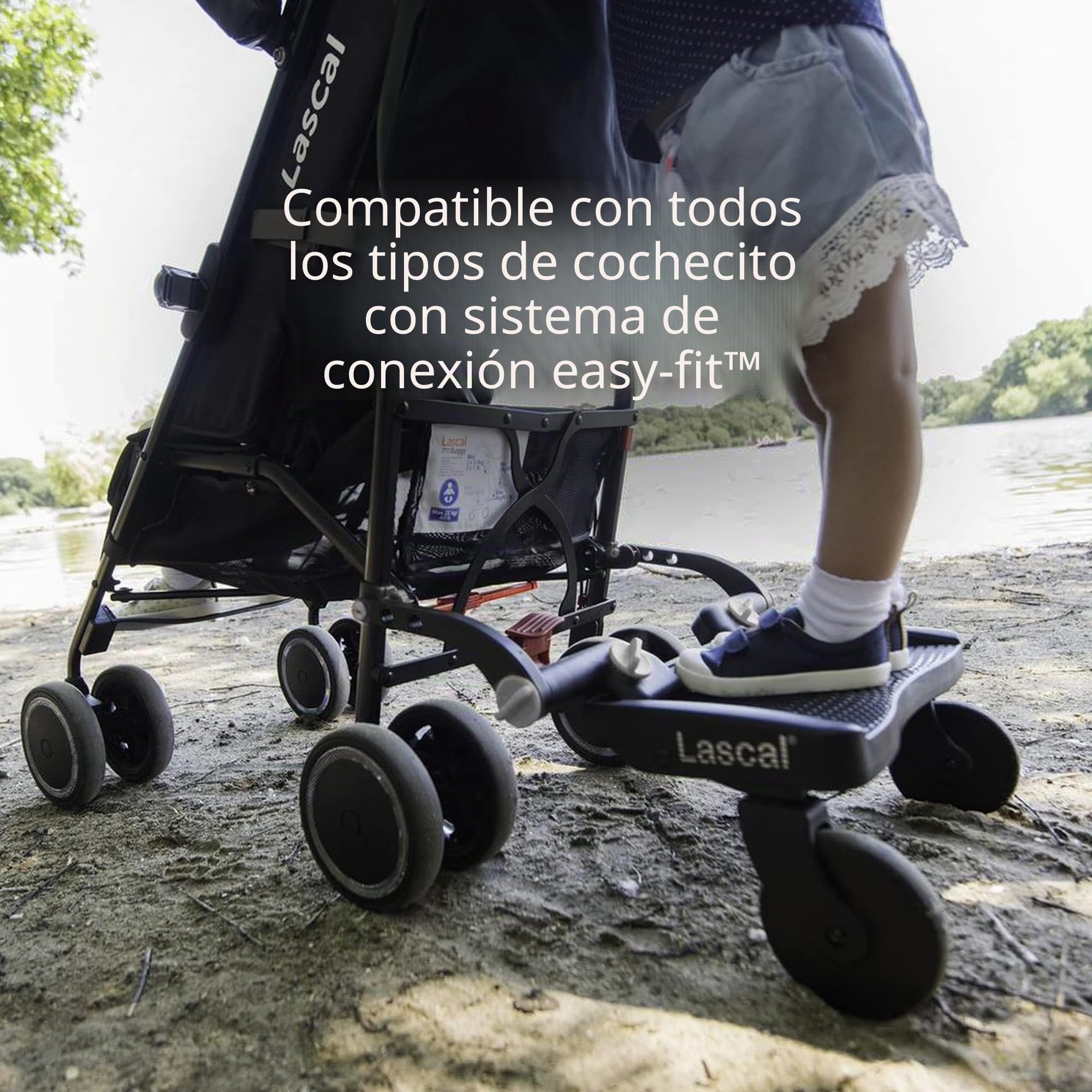 Lascal BuggyBoard Mini 3D Plataforma con ruedas para carrito infantil, accesorio para niños de 2 a 6 años (22 kg), compatible con casi todas las sillitas de paseo, gris