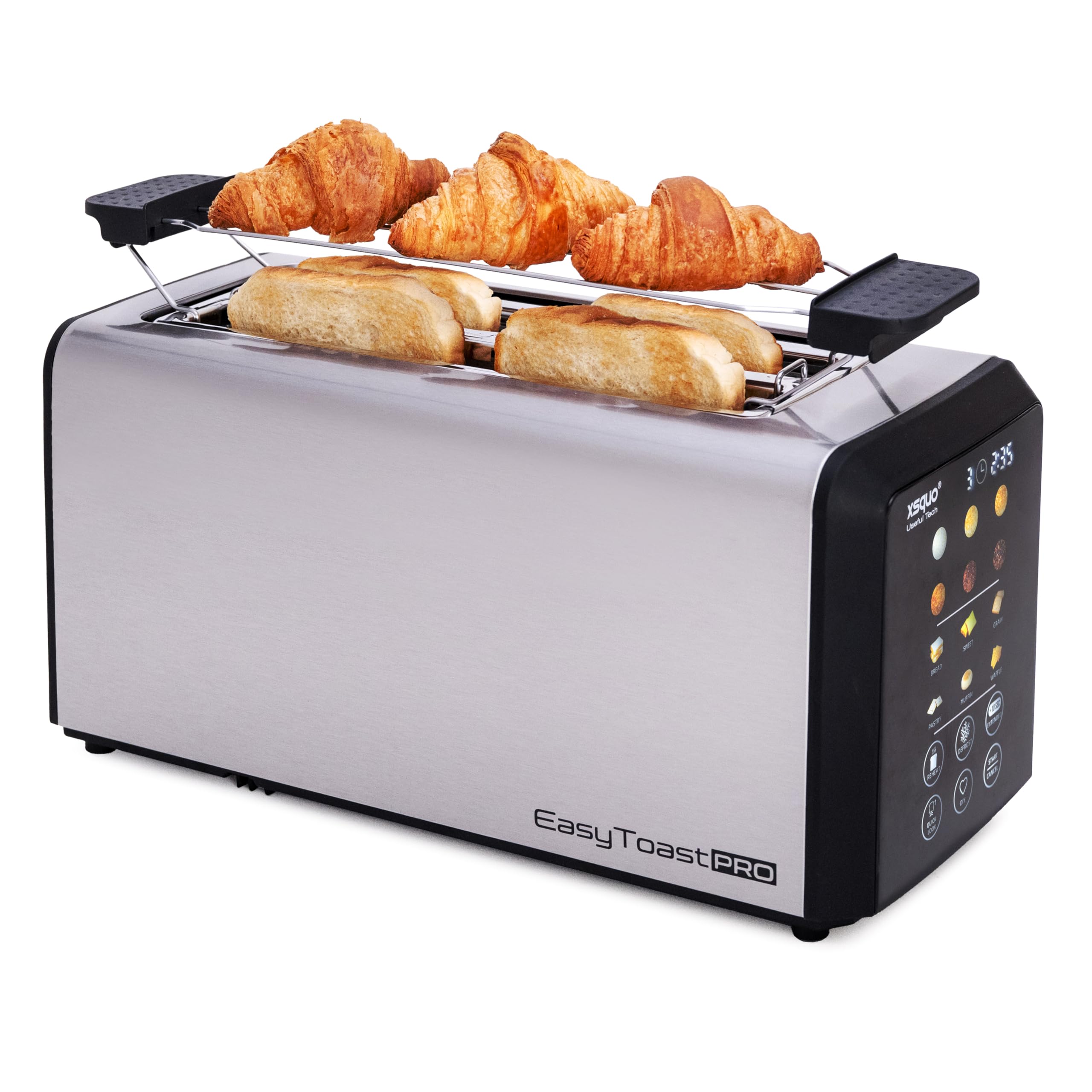 Tostapane Smart Touch Screen in Acciaio Inox - Tostapane 2 Fette con Display LED e Conto alla Rovescia, 6 Programmi di Tostatura, Funzioni Scongelamento e Riscaldamento, Vassoio Raccoglibriciole