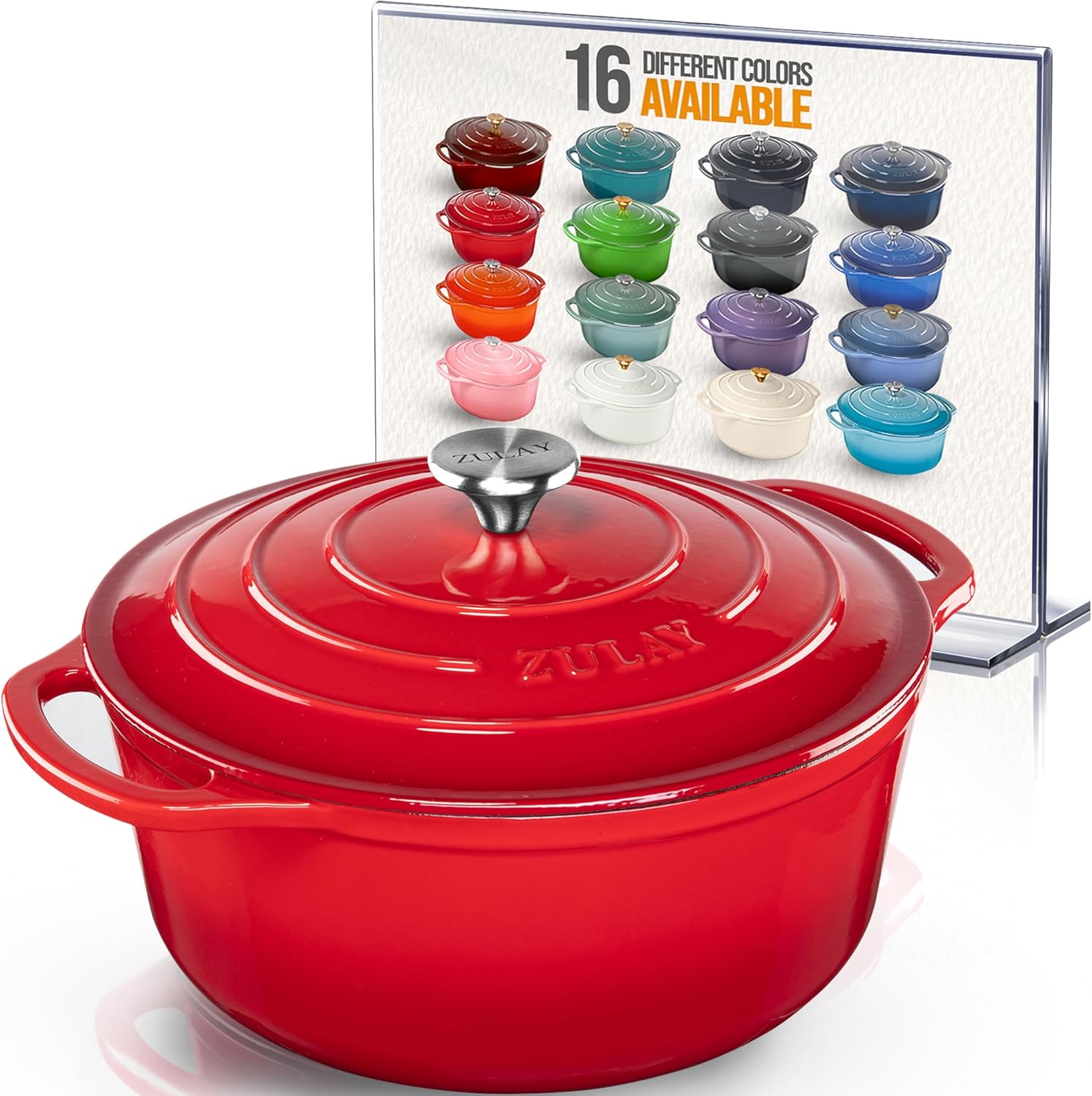 Zulay Kitchen 6 Quart Enameled Cast Iron Dutch Oven with Lid – Premium Durability & Oven Safe up to 500°F – Heavy Duty Cookware Perfect for Bread Baking, Stews, Braising & Roasting – Red