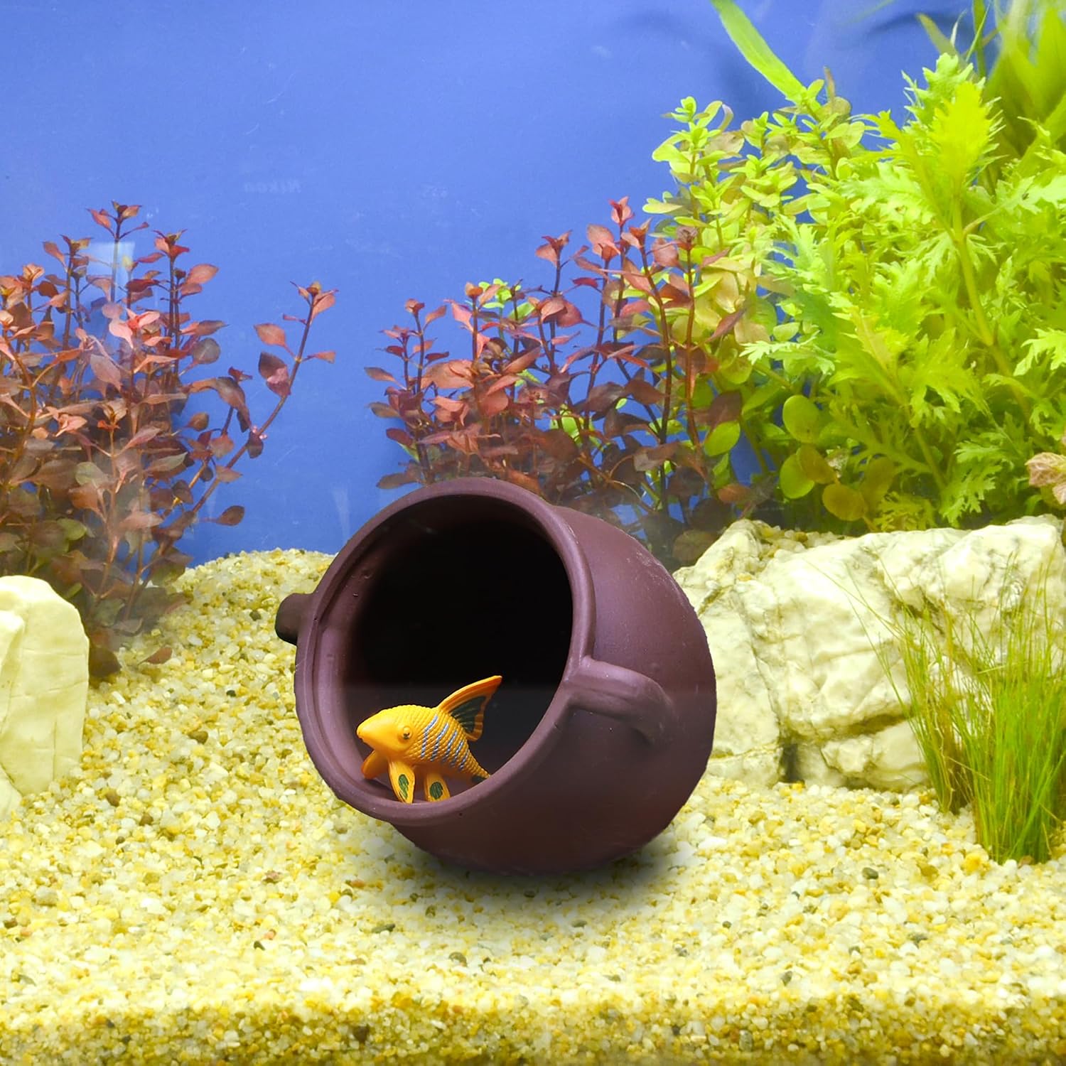 Aquarium Hideaway Rock Cave, Resin Fish Tank Decoration Stone for Aquatic Pets to Breed Playing Rest, 4.17x4.84x3.86inch (Brown)