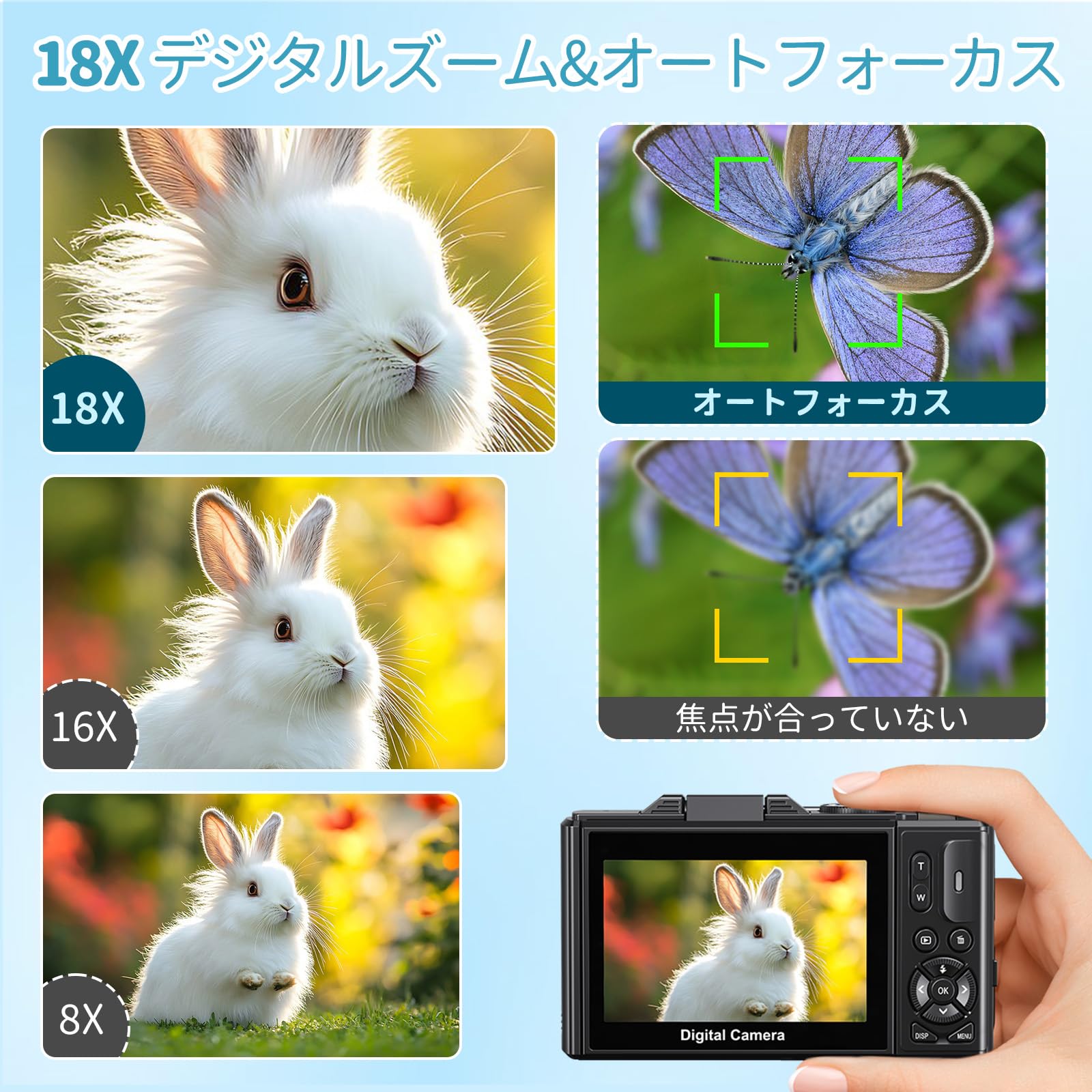 デジタルカメラ 5K動画 7500万画素 デジカメ スマホに送れる WIFI転送機能 18Xデジタルズーム AFオートフォーカス LEDライト ウェブカメラ 3.0インチ180度回転可能大画面 充電式バッテリー コンパクト 軽量 携帯便利 子供や初心者向け 学生 クリスマスプレゼント ブラック