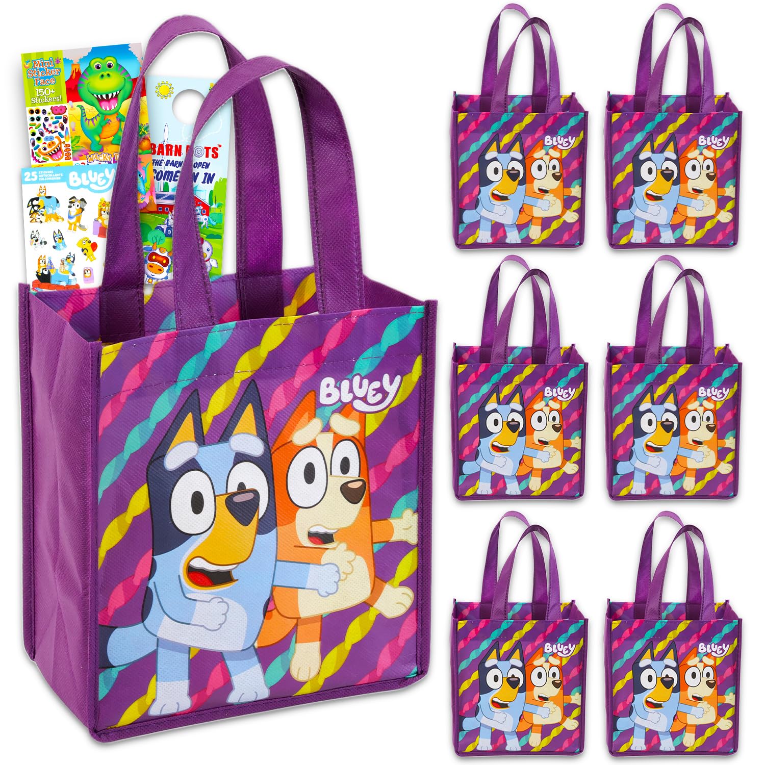 Bluey 6-Pack Reusable Tote Bags with Stickers & More | Bluey & Bingo Birthday Party Supplies
