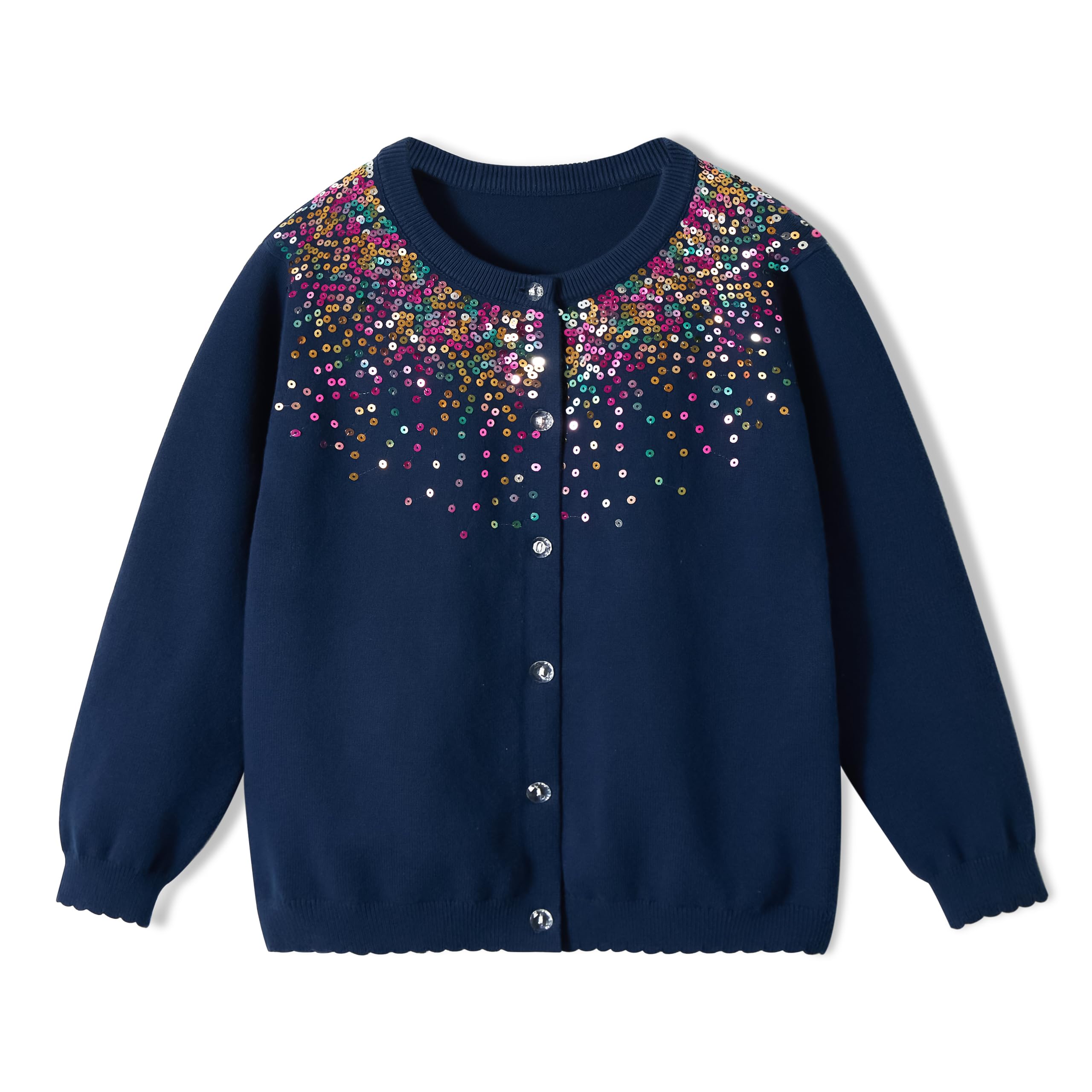 Rolanko Gilets pour Filles, Cardigans Scolaires de Base en Coton à Manches Longues et à Boutons, Pulls en Tricot à Col Roulé