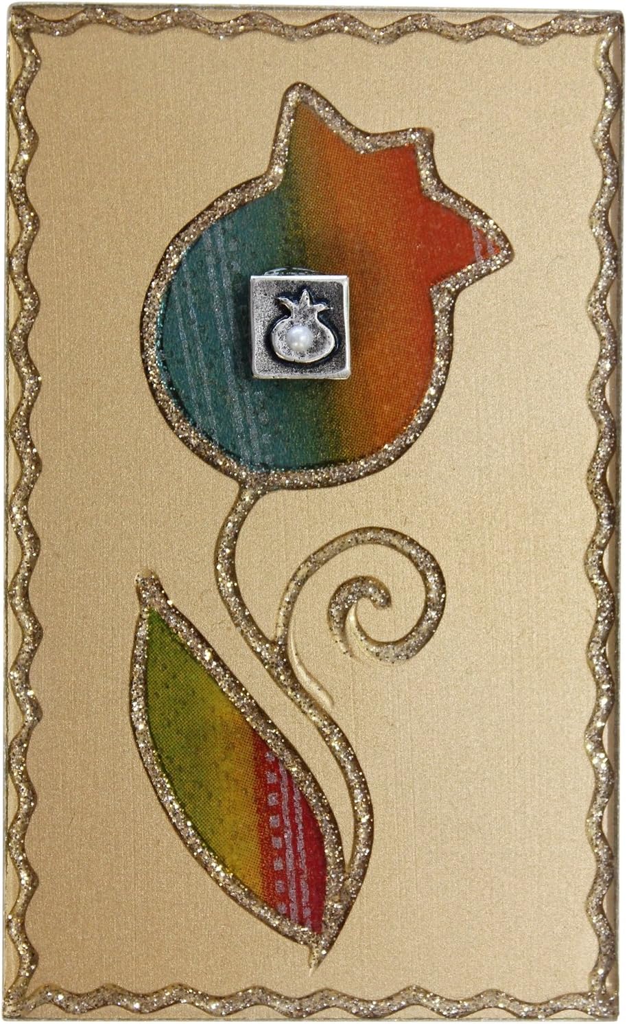 Lily Art Glass Appliquéd Large Matchbox Holder in Rainbow Pomegranate Theme with Match Box