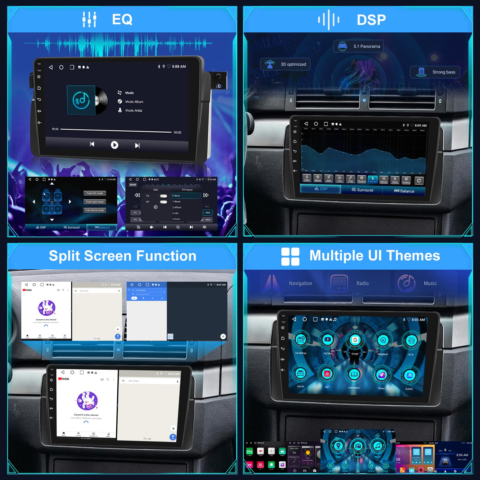 [2+64G] Android Radio de Coche para BMW E46 Series 3 1999-2005 con Inalámbrico Carplay & Android Auto - Radio con Pantalla Táctil de 9 Pulgadas con WiFi DSP FM/RDS Radio SWC + Cámara de Seguridad AHD