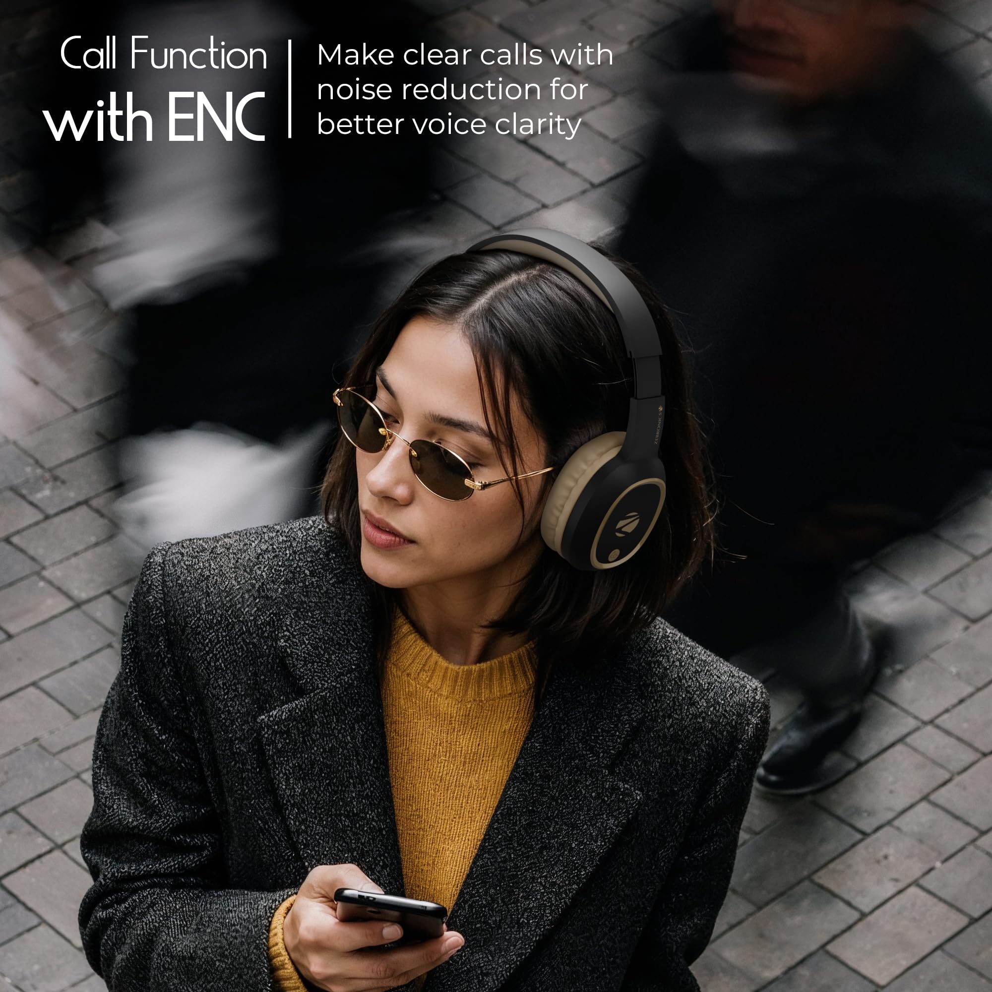 Zebronics Thunder (2026 Upgrade) Wireless Headphones, BT v6.0, True 60 hrs Playback, 40mm Drivers, ENC, Gaming Mode, Dual Pairing, AUX & microSD, Rapid Charging, Call Function (Brown) — Amazon image 4