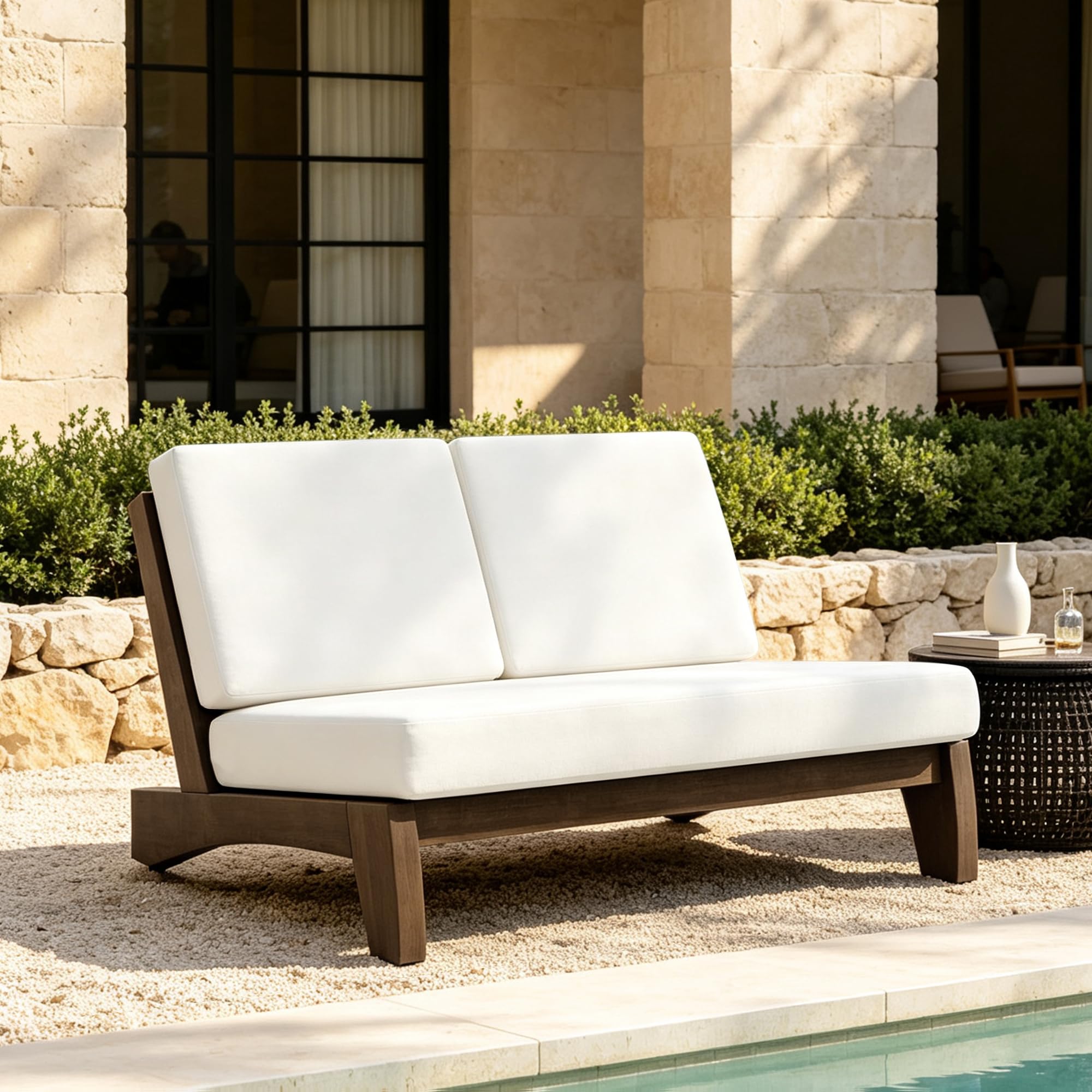 Patio Couch, Beige Loveseat, Outdoor Couch with Thick Cushion (Split)