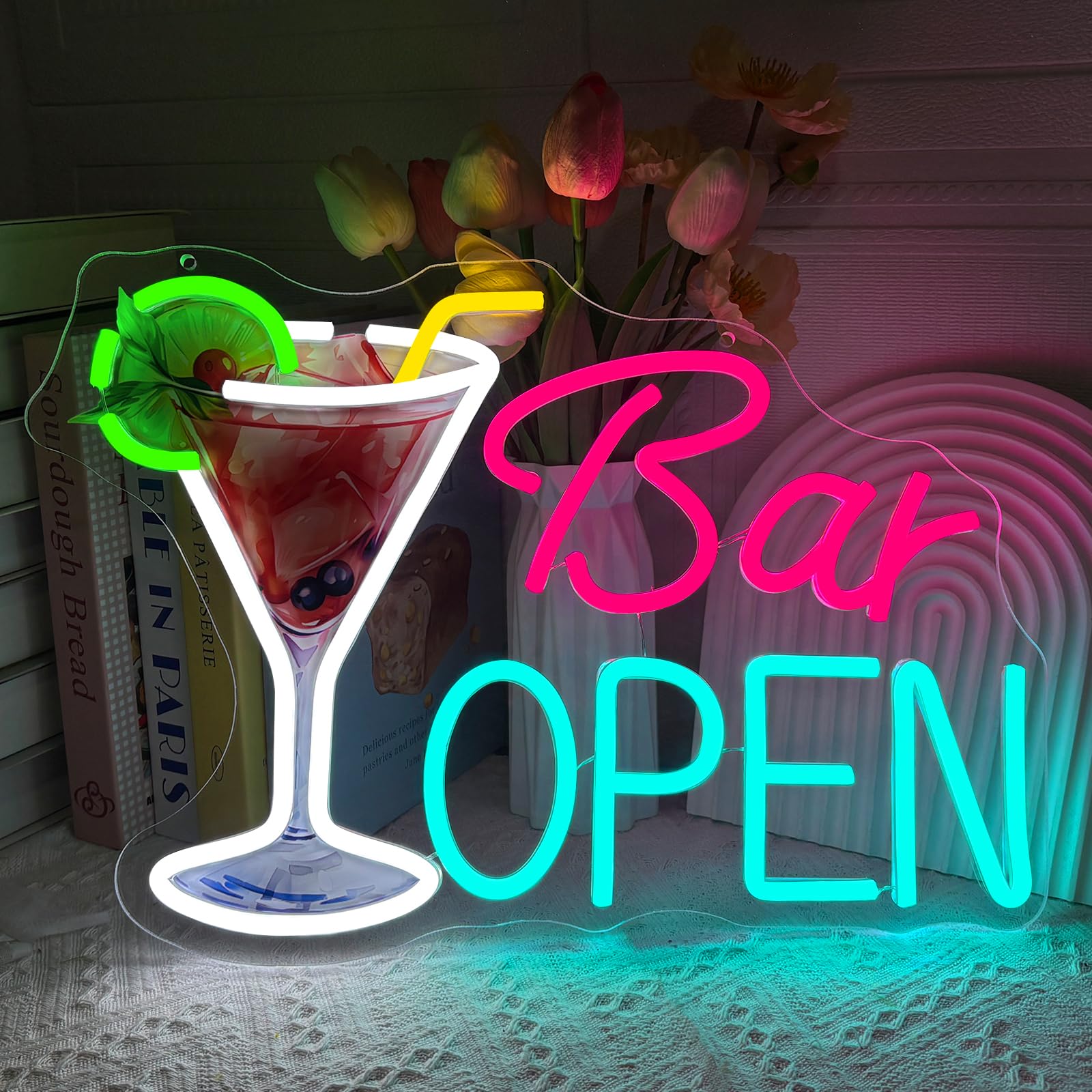 Bar Open Neon Light Sign Dimmable Cocktails Bar Neon Sign for Wall Decor