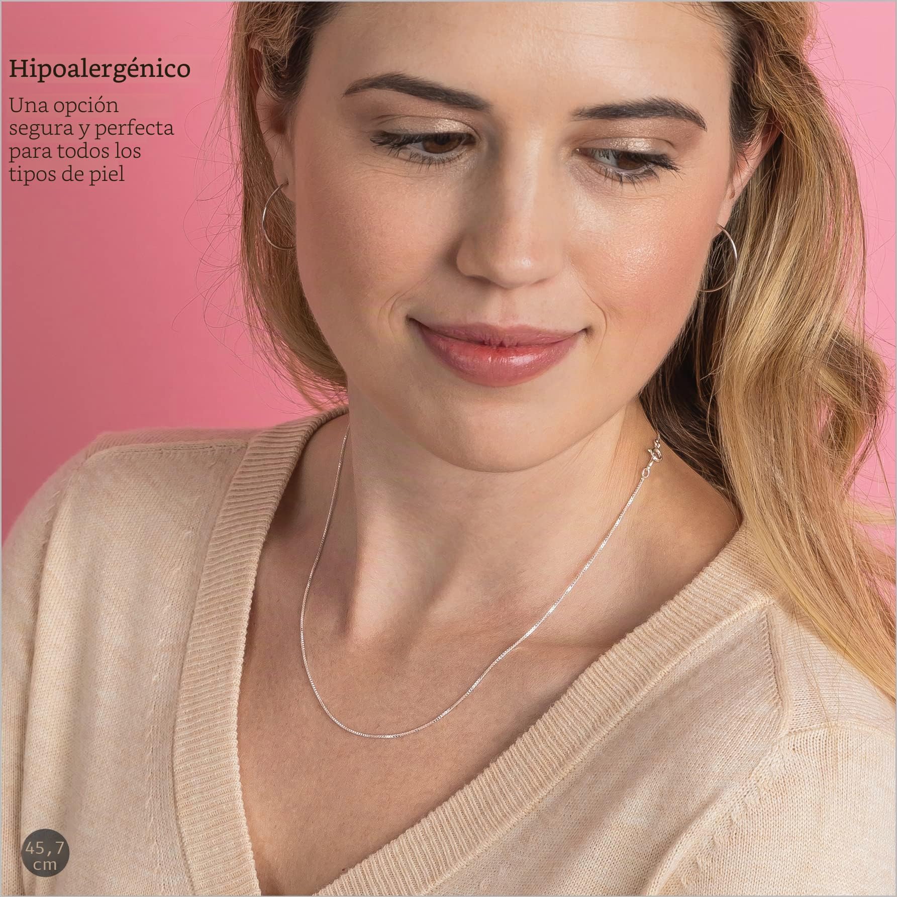 KEZEF 18k Oro Sobre Plata de Ley 1mm Caja Cadena Collar | Plata de Ley Collar Cadena | Oro Rosa Cadena Collar para Mujeres y Hombres
