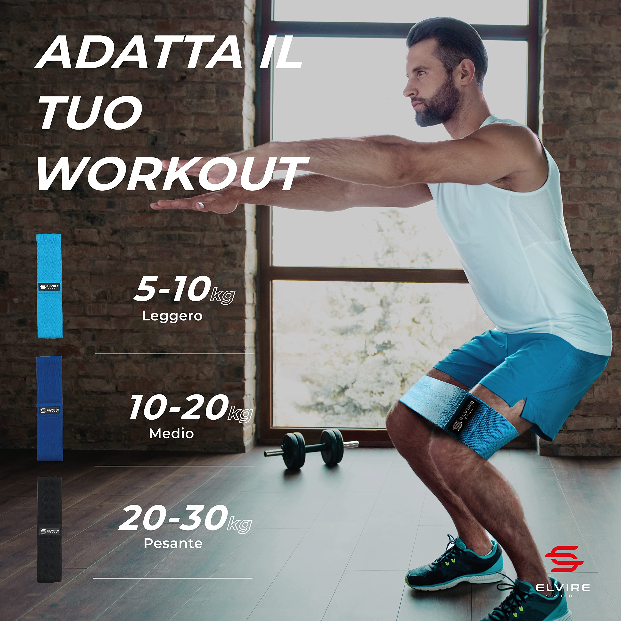 ELVIRE SPORT Bande Elastiche Fitness Donna e Uomo (3 Pezzi) | Fasce Elastiche Resistenza in Tessuto Glutei, Fianchi e Gambe | Fasce Yoga, Pilates, Crossfit