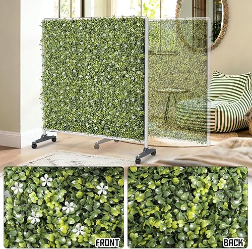 Miniatura 4 de TANG Divisor de ambientes móvil, fondos de madera de boj, pantallas de privacidad con ruedas lisas, divisor de pared portátil para oficina