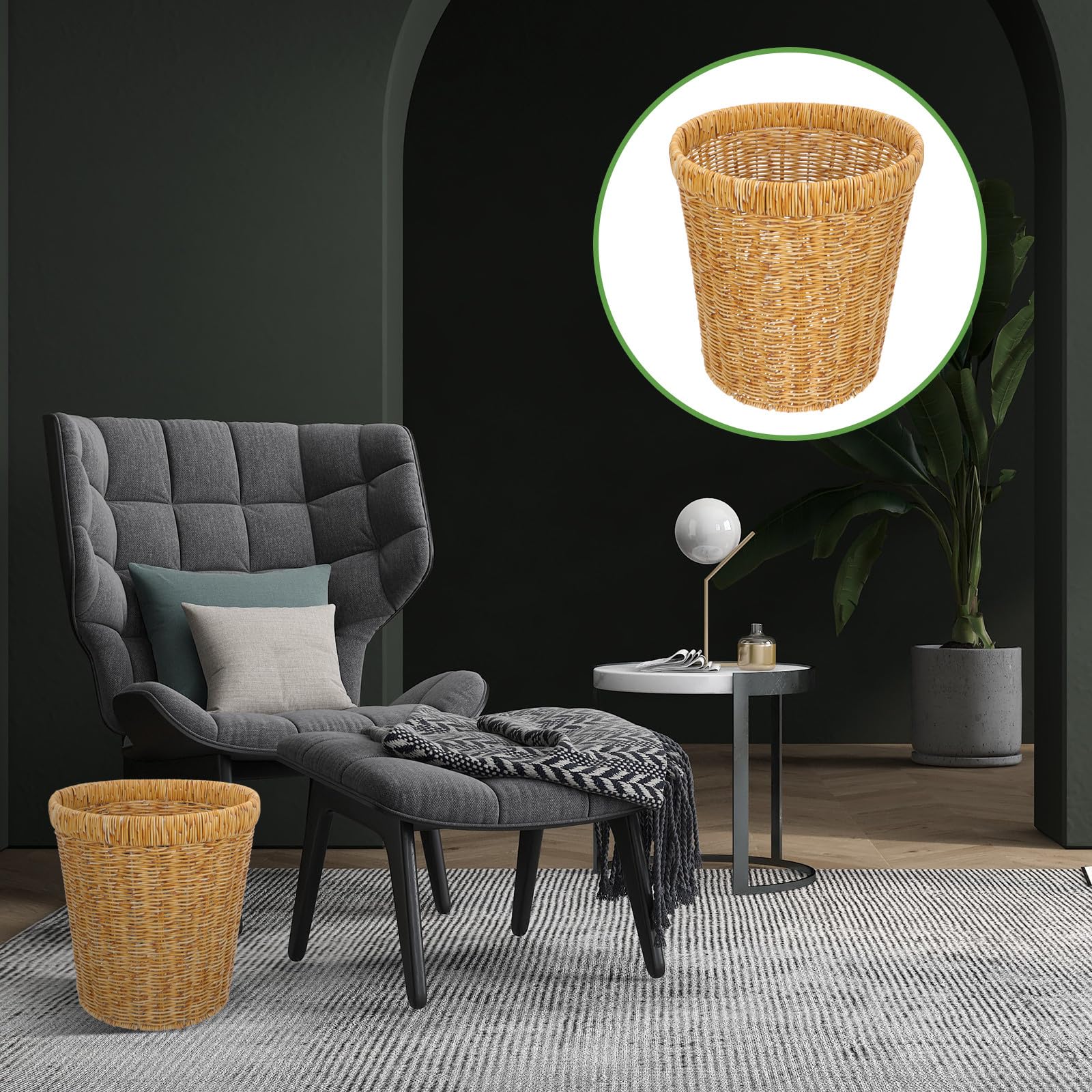 Kreativer Runder Mülleimer aus Kunststoff mit Flechtoptik Vielseitiger Aufbewahrungskorb für Wohnzimmer nicht Verformbar und Stilvolles Design