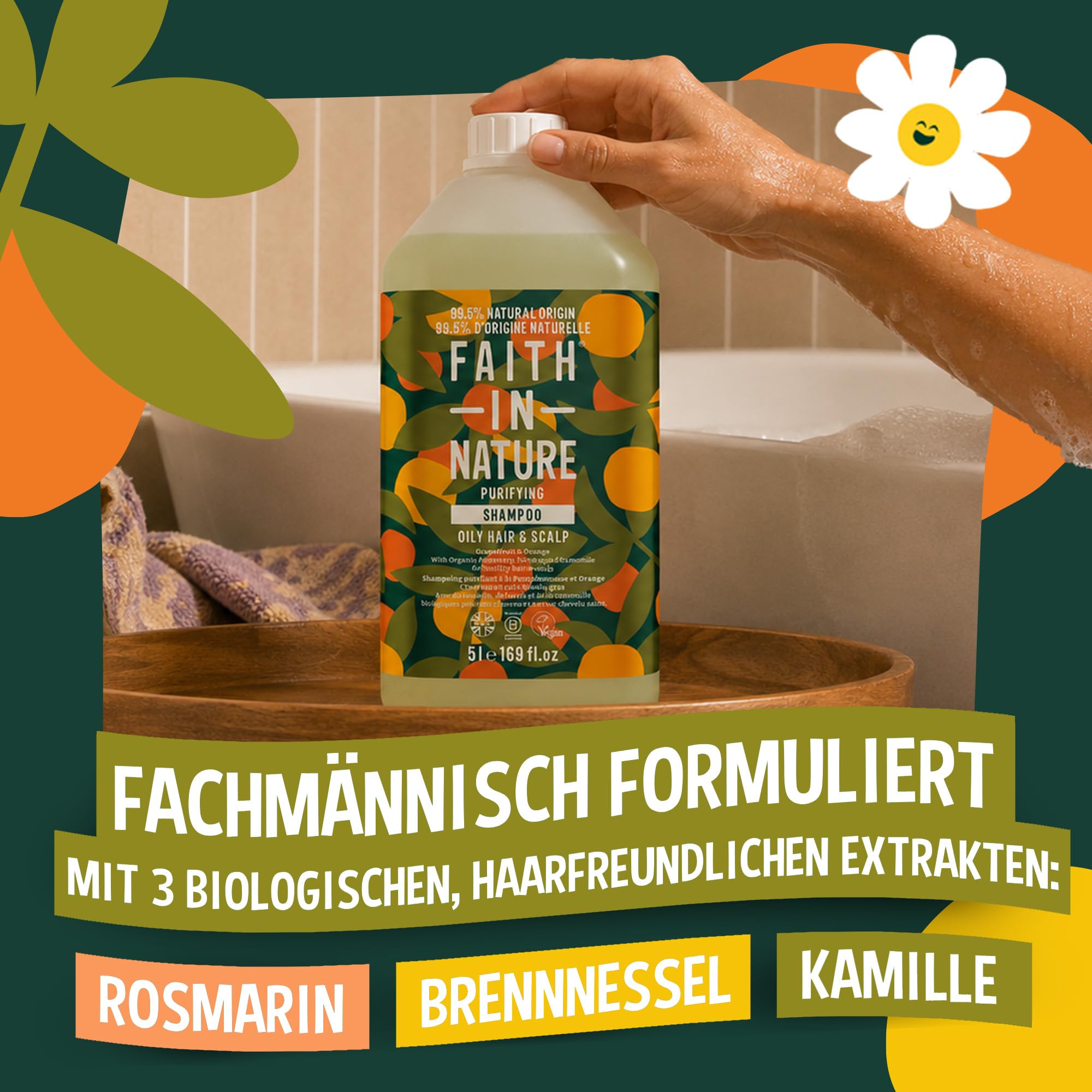 Faith In Nature Natural Grapefruit & Orange Shampoo, reinigend für fettiges Haar & Kopfhaut, vegan & tierversuchsfrei, ohne SLS, Silikone oder Parabene, 5L Nachfüllpack