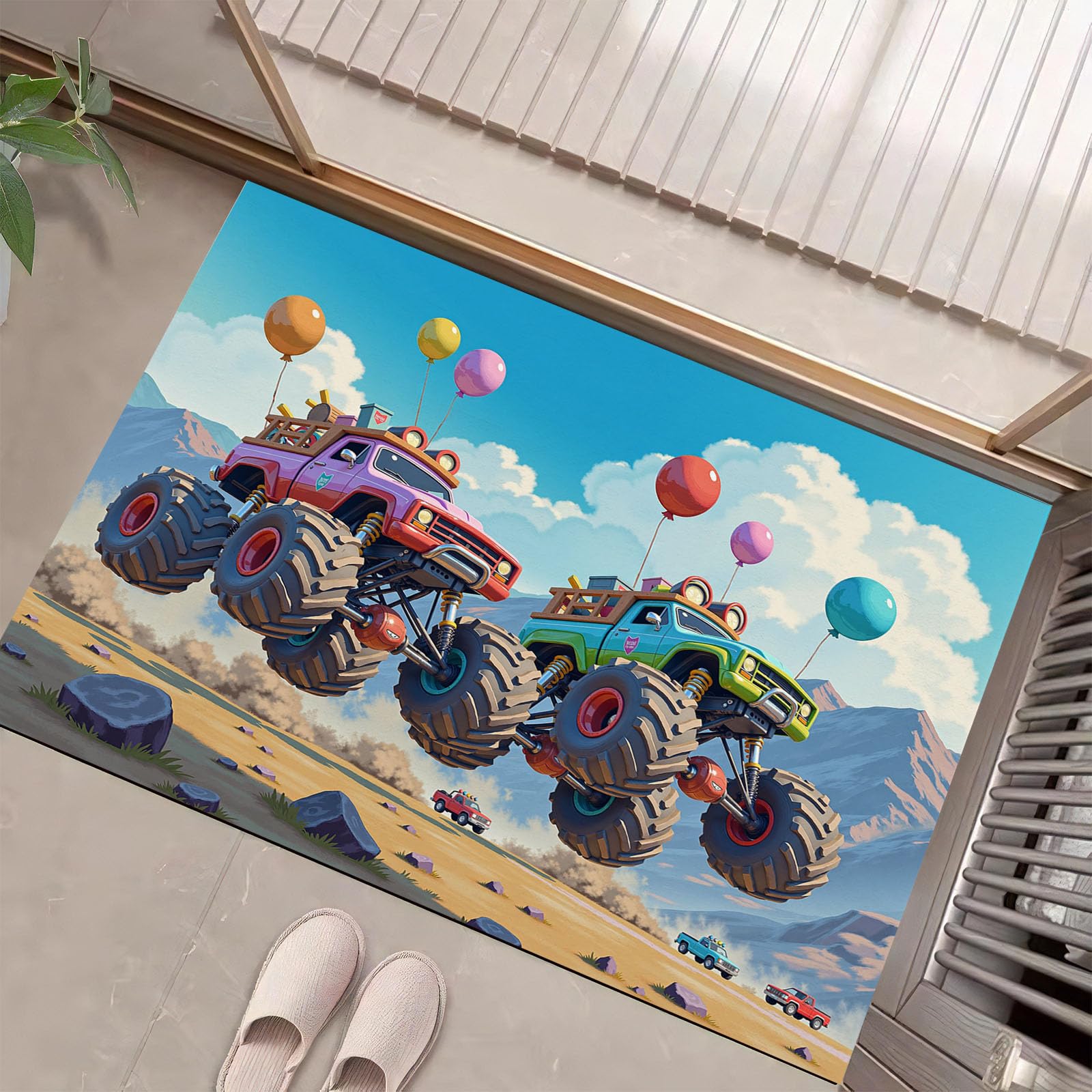Tapis Entrée Camions et Ballons : Paillasson Enfant et Famille pour Balcon