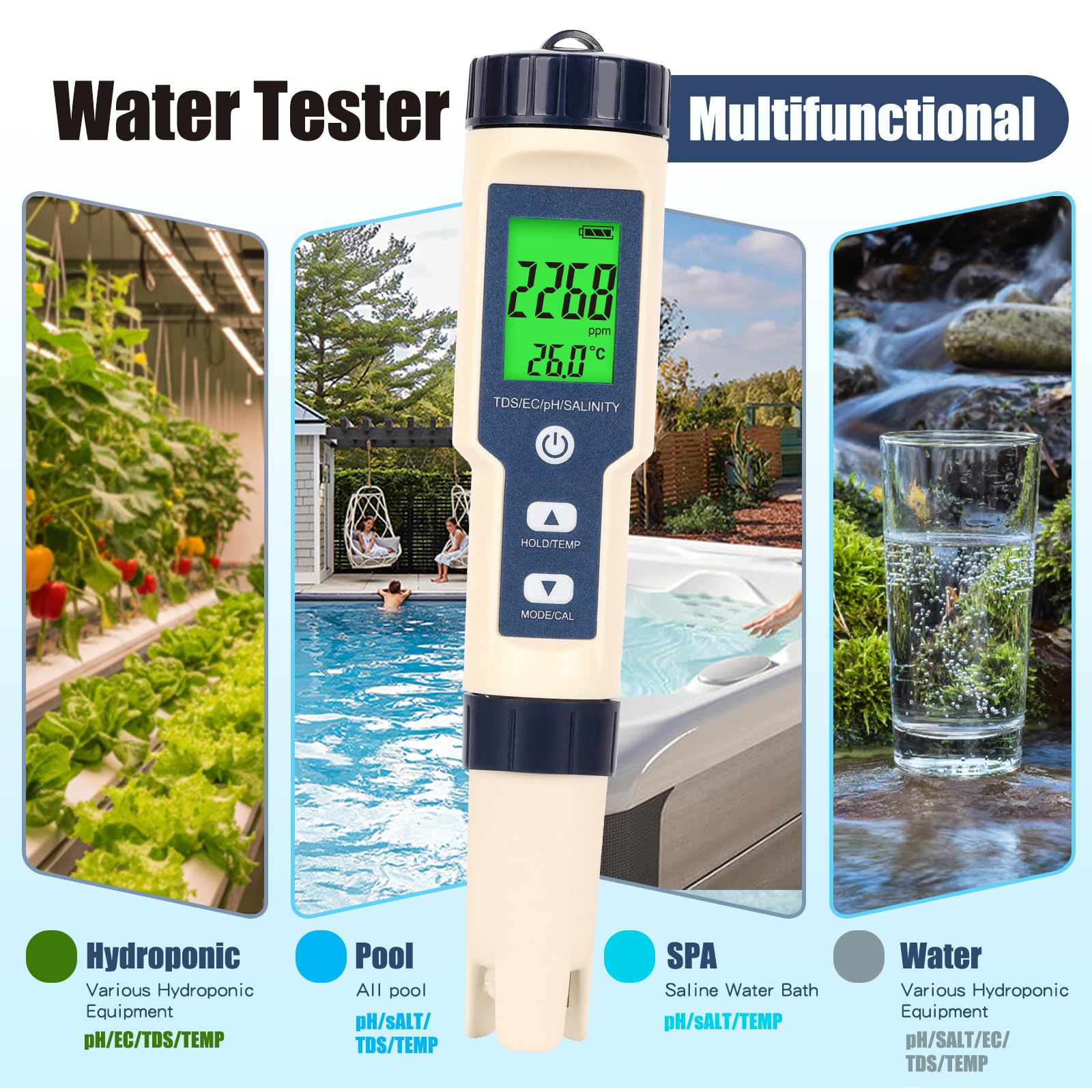 Pool Salt Tester - 5-in-1 Water Meter -6