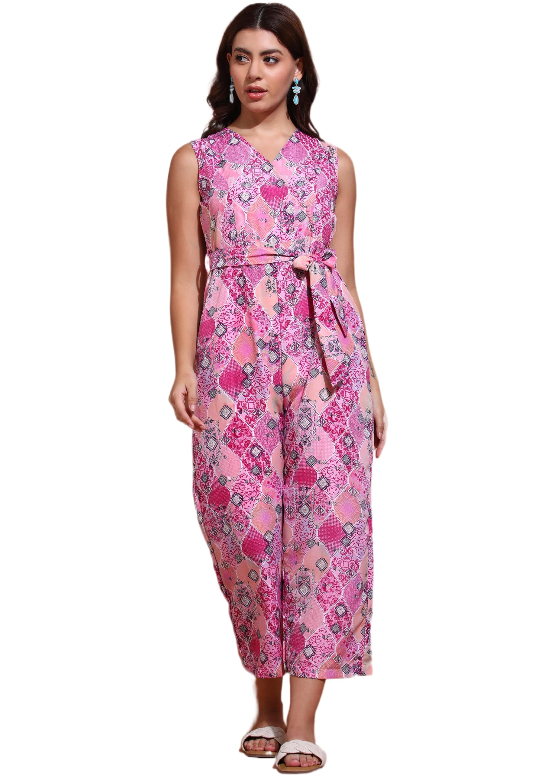justher Women's Stylish Printed Jumpsuit with Pockets | Trendy One Piece Dress for Party, Office & Casual Romper Wear-picture-11