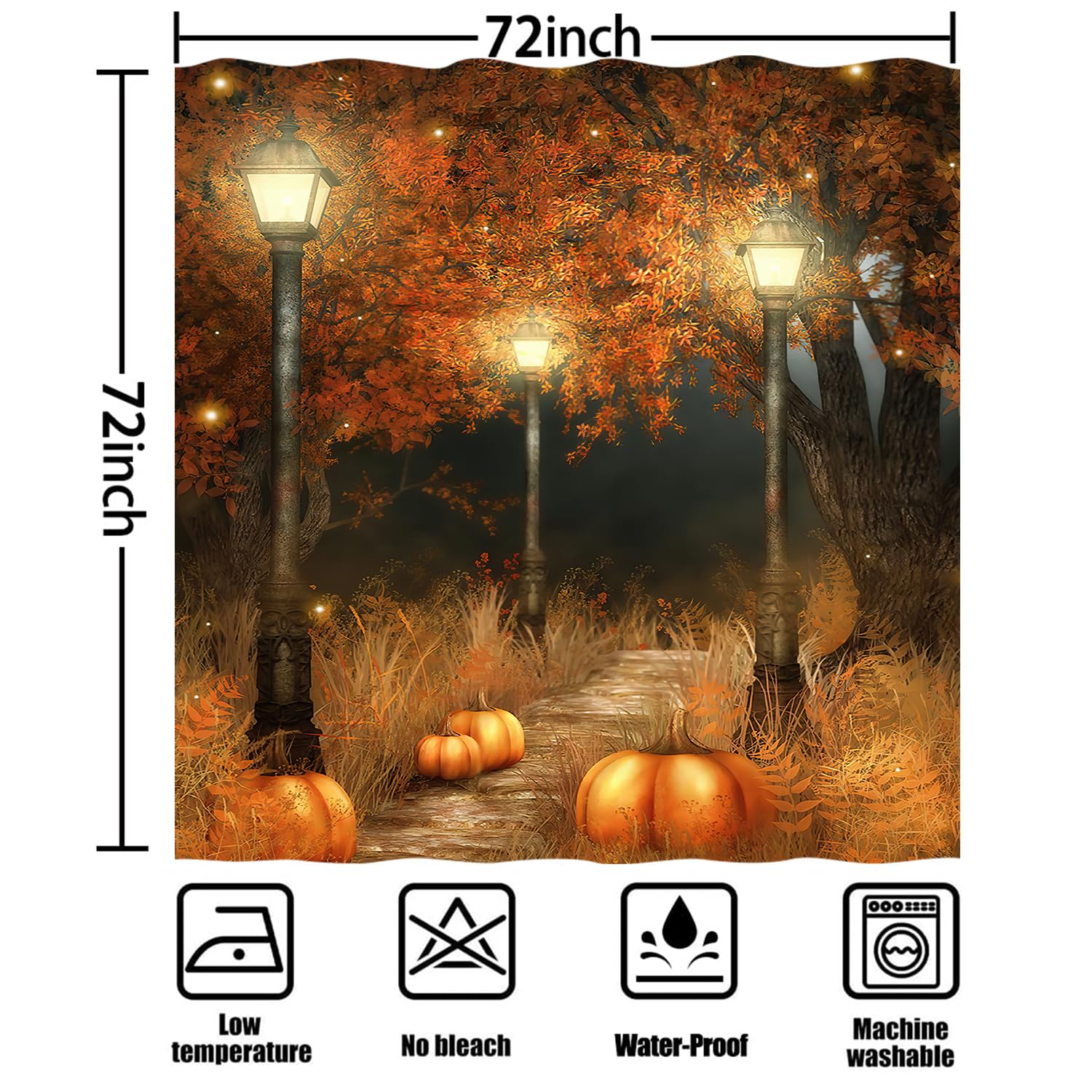 Mocsicka Herbst-Duschvorhang Mit Kürbissen & Blättern – 180x180 Cm, Wasserdicht, Inkl. 12 Haken, Für Badezimmer-Deko