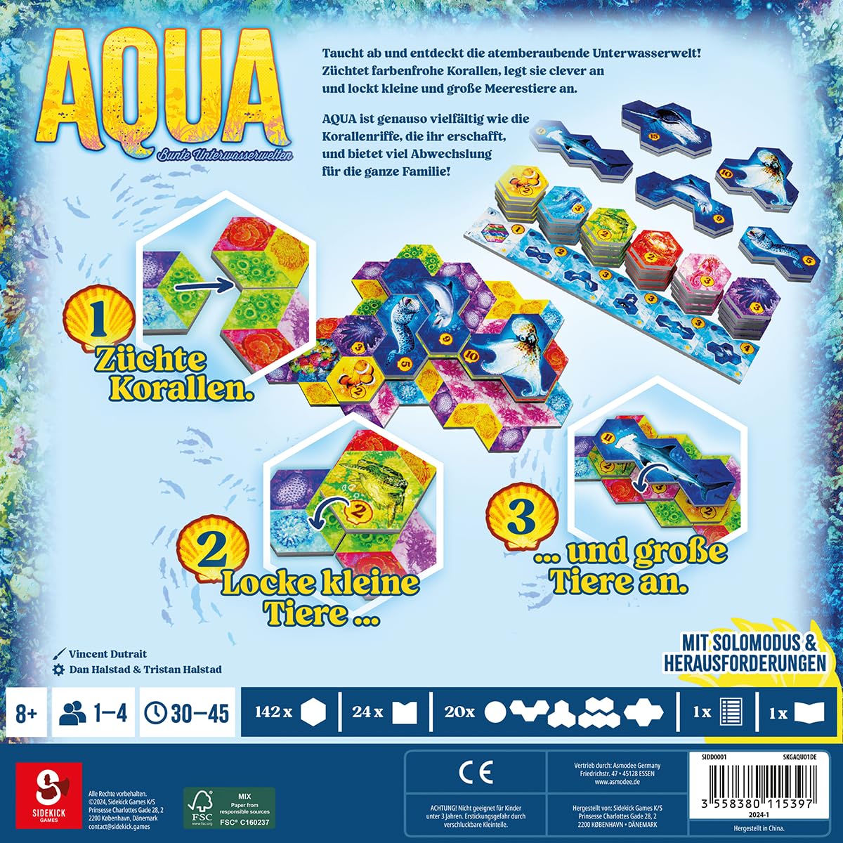 Asmodee Sidekick Games, Aqua : Mondes sous-Marins colorés, Jeu Familial, Jeu de Ponte, 1-4 Joueurs, à partir de 8 Ans, 30-45 Minutes, Allemand