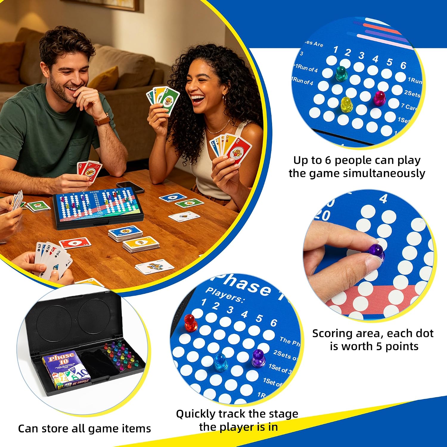 Phase 10 Score Board，Magnetic and Foldable Design for Phase 10 Card Game