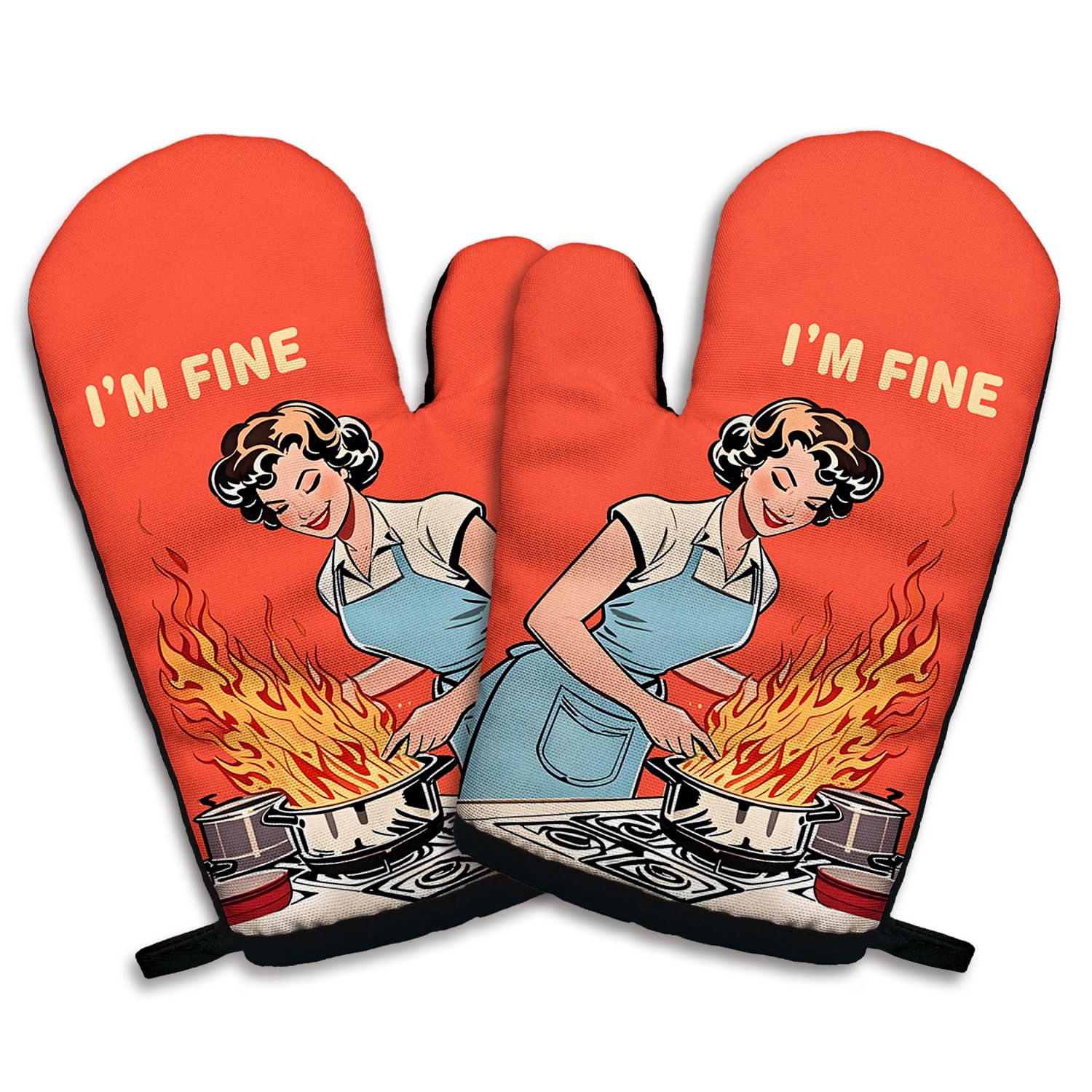Lot de 2 maniques en silicone antidérapantes I am Fine pour la cuisine