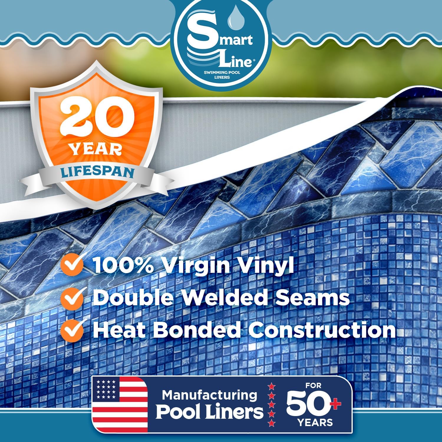 Smartline 15 ft x 24 ft Oval Swimming Pool Liner | Stone Harbor | Unibead Style | 48 Inch Wall Height | 20 Gauge Heavy Duty Virgin Vinyl | Designed for Steel Sided Above Ground Swimming Pools