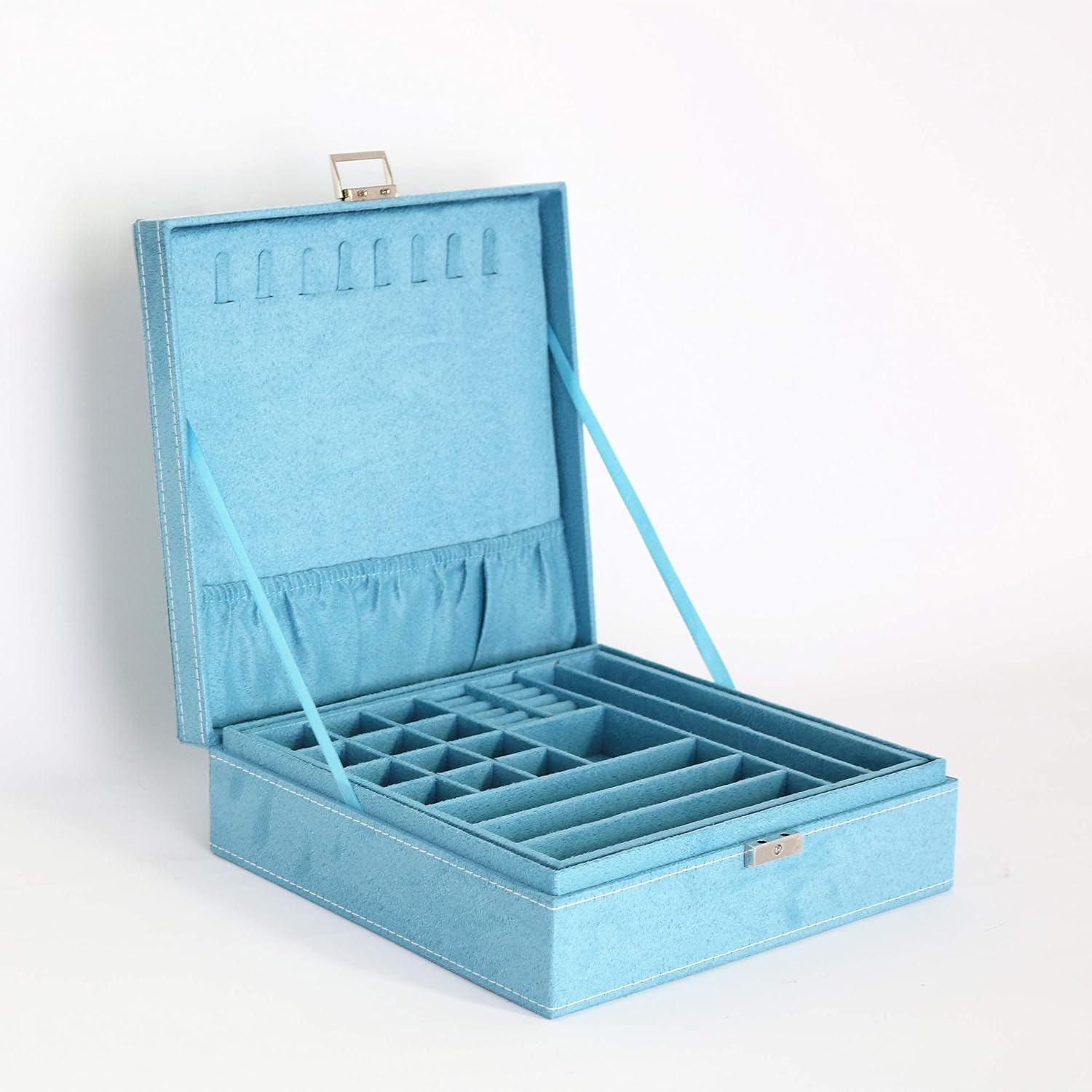 PENGKE 2 Layer Jewelry Box for Women 36 grid necklace or jewelry holder organizer with lock,Blue Pack of 1: Home Improvement