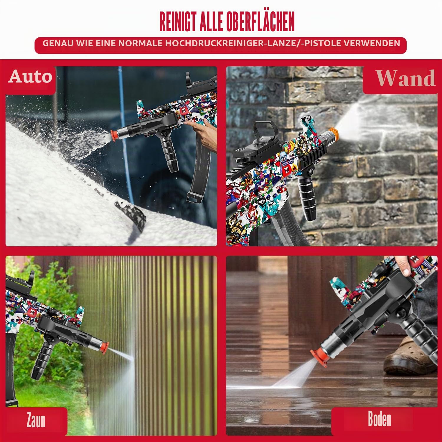 Hochdruckreiniger-Pistole mit Drehgelenk und 4 Düsen, 3600 PSI Hochdruck-Sprühpistole mit 3/8-Zoll-Schnellanschluss-Stecker, Schwenkpistole kompatibel mit Schaumkanone, Hochdruckreiniger-Zubehör