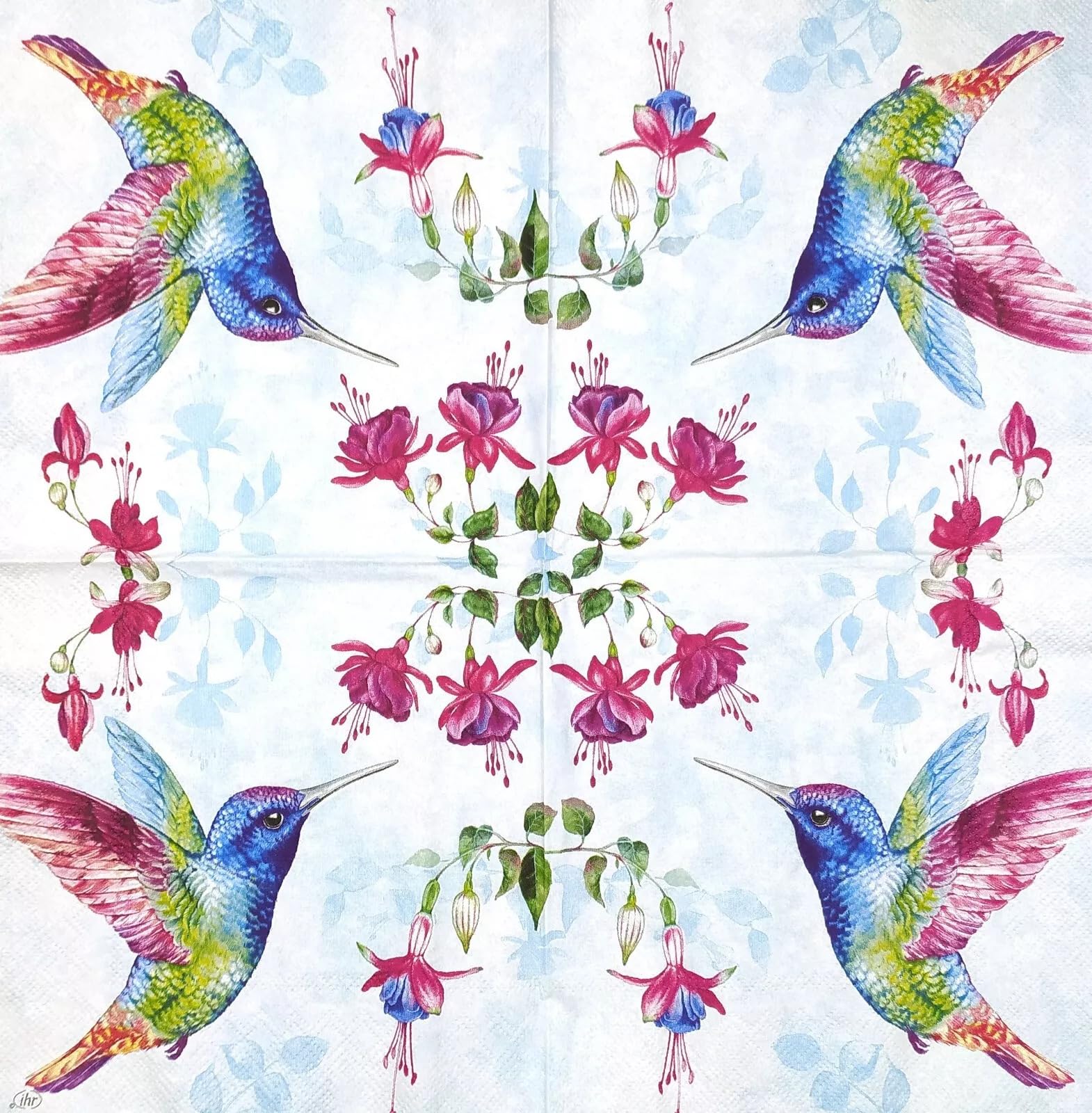 Set of 2 Individual Decoupage Paper Party Napkin Hummingbird Fushia Flowers Watercolor Decor Luncheon Napkins for a Birthday Holiday, Wedding, Cocktail Party