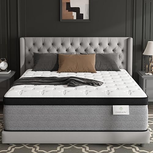 Onlylucky King Mattress 14 Inch, Extra Firm King Size Mattress in a Box, 7-Zones Individual Pocket Springs, Extra Hip/Shoulder/Lumbar Support, Fiberglass-Free, 365-Night Trial, CertiPUR-US