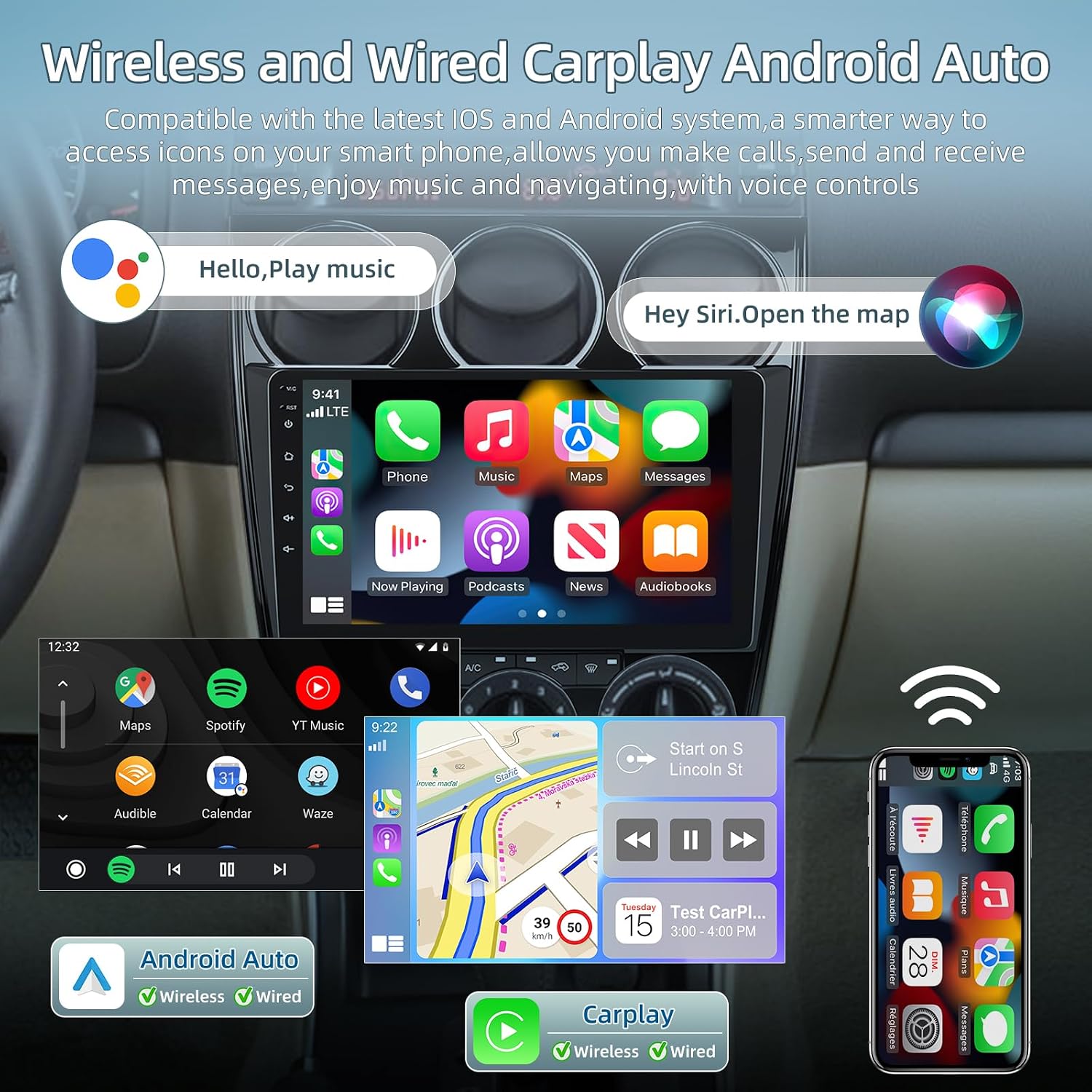 2+64G Car Radio for Mazda 6 2002-2008 - Wireless Carplay & Android Auto - 9 Inch Android 13 Stereo with WiFi/EQ/GPS + AHD Rear View Camera