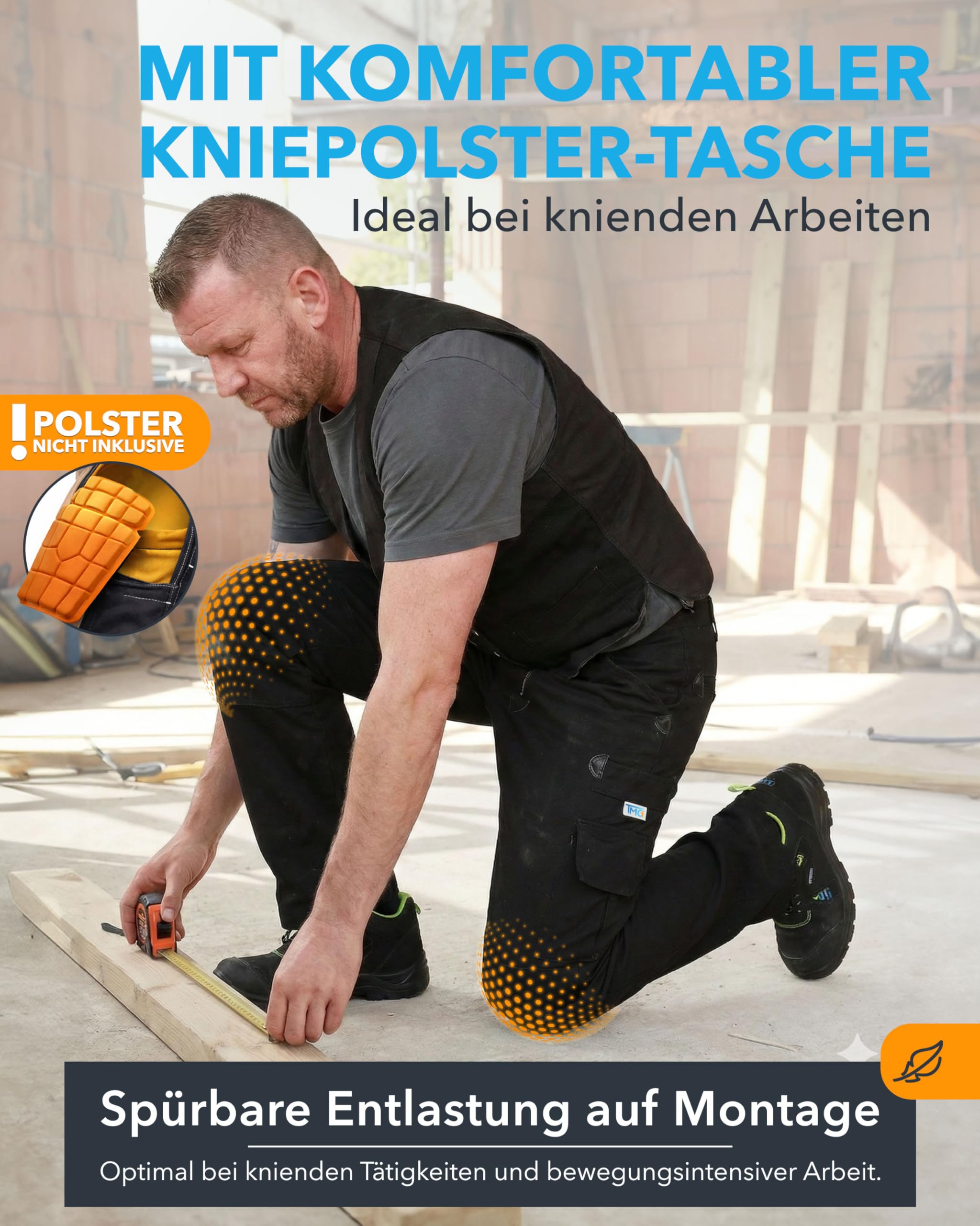 TMG Zunfthose für Herren, Dachdeckerhose mit Kniepolstertaschen | Handwerkerhose mit viel Stauraum, Schornsteinfeger Arbeitshose aus 100% Baumwolle, robuste Zunfthose