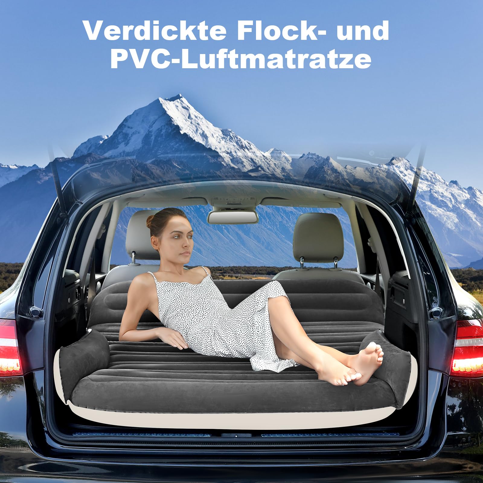 KMZ Aufblasbare SUV-Luftmatratze für Auto, LKW und Camping – tragbares, Dickes Autobett für unterwegs, inkl. 2 Kissen und elektrischer Pumpe