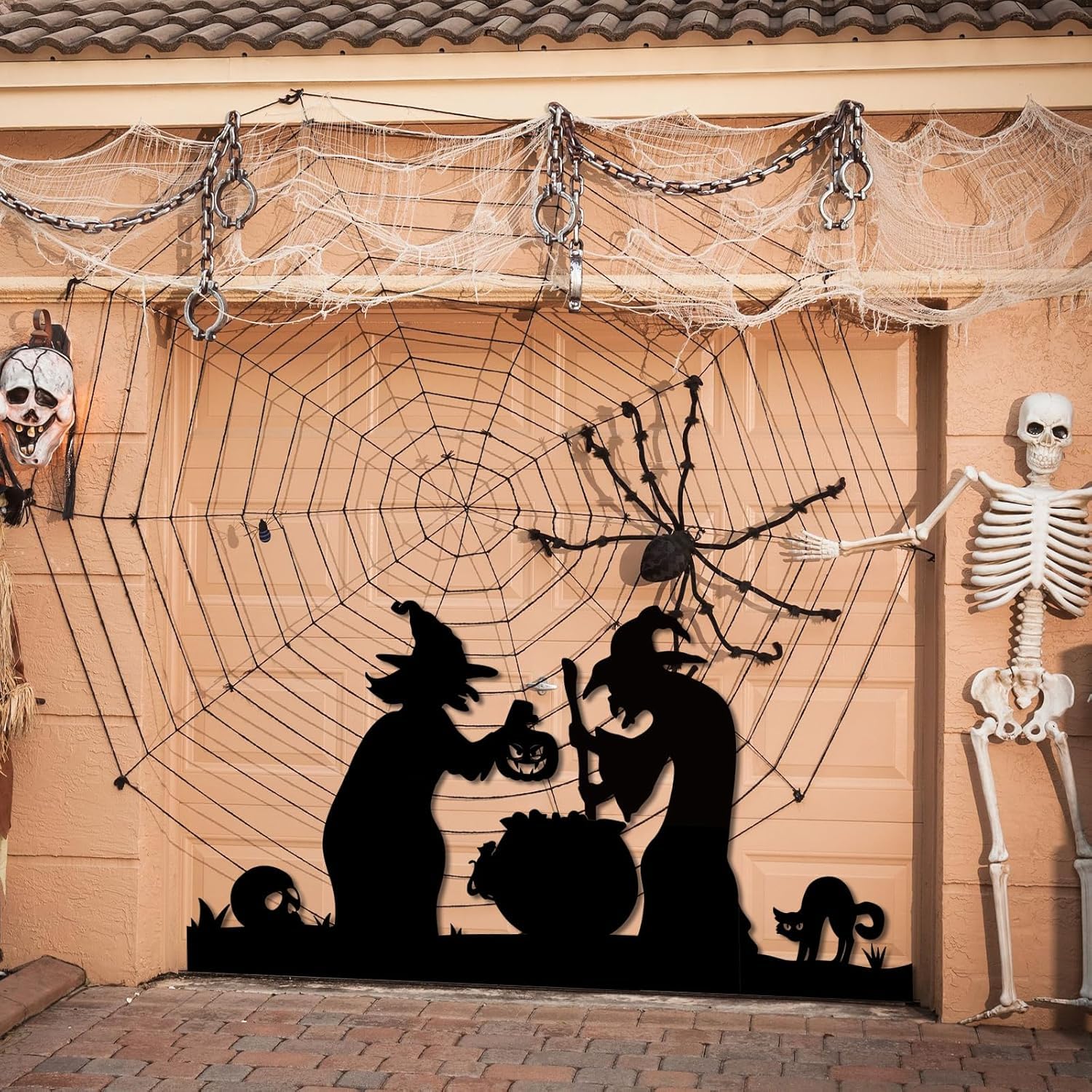 Decoración de Halloween 2 Brujas Negras Grandes con Caldero para Jardín Exterior