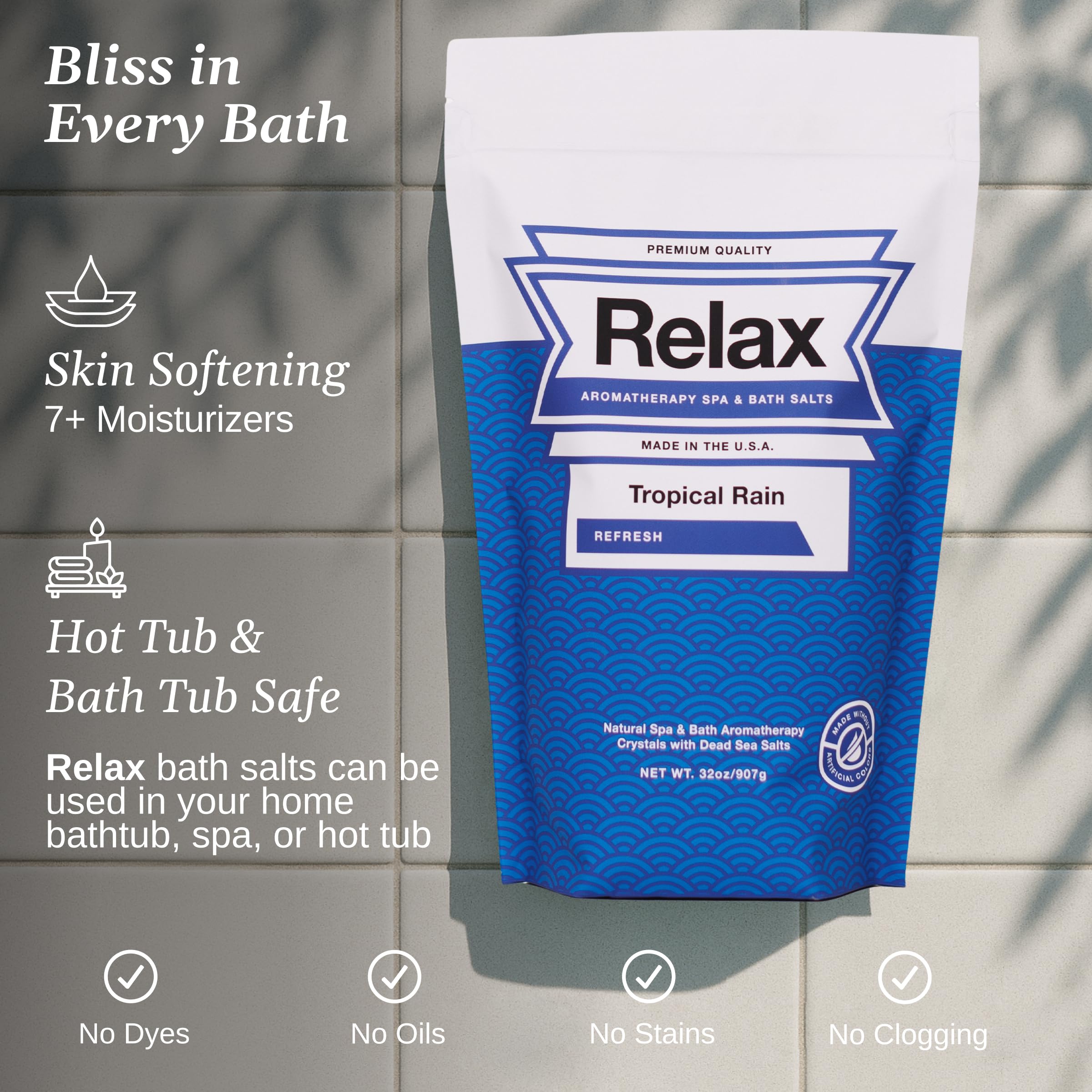 Relax Spa & Bath Sels de bain d'aromathérapie pour bain à remous ou spa - Sachet de 0,9 kg infusé au magnésium - Parfum pluie tropicale