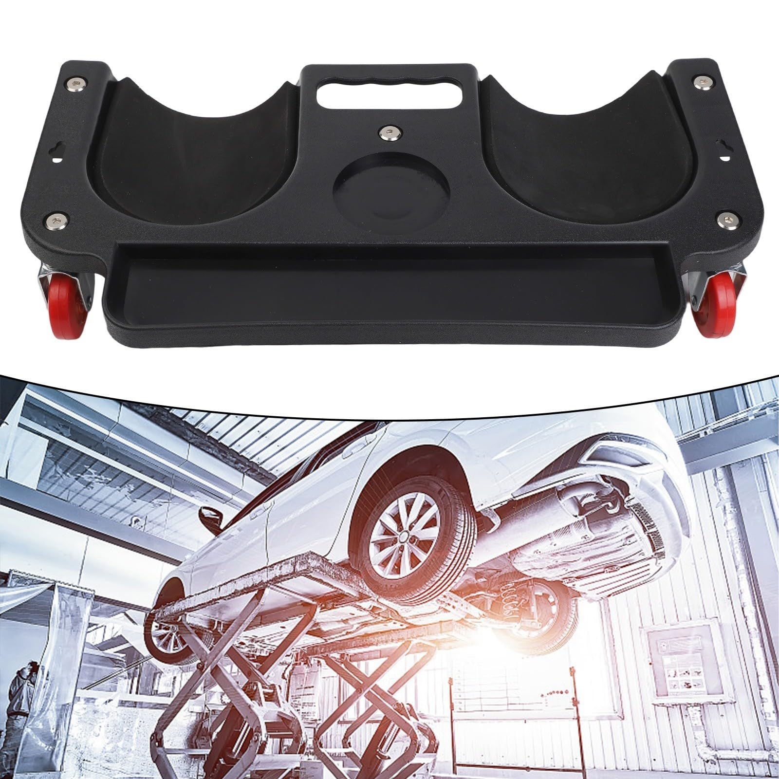 Rodillera rodante con ruedas para reparación de automóviles, rodamiento de carga para mantenimiento automotriz, herramienta mecánica resistente a impactos PE rojo (negro)