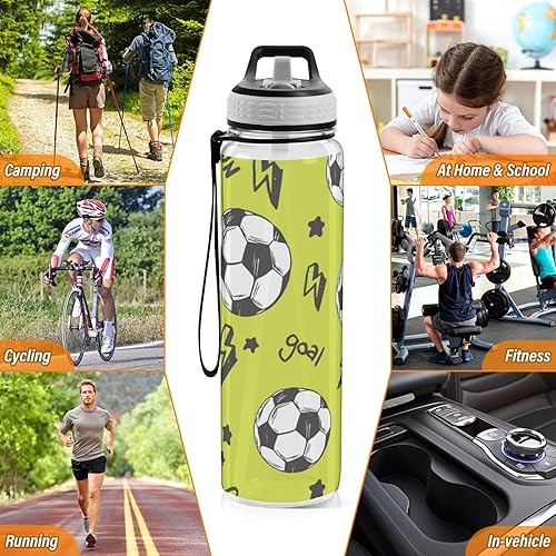 Miniatura 7 de Boccsty Football Goal Ball Star Kids Water Bottle with Straw Sports Bottles BPA-Free Tritan Plastic Water Jug for Women Men Gym Outdoors