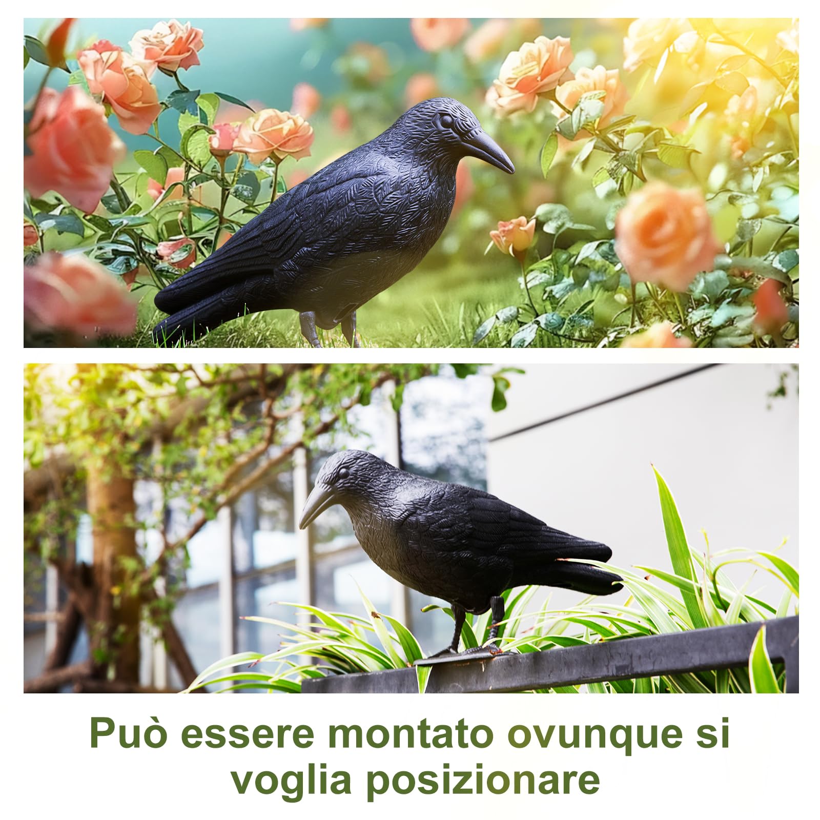 OFFO Corvo Scaccia Piccioni, Dissuasore Uccelli per Balcone, Giardino e Terrazzo, Repellente Piccioni Realistico in Polietilene Resistente, 3 Pezzi