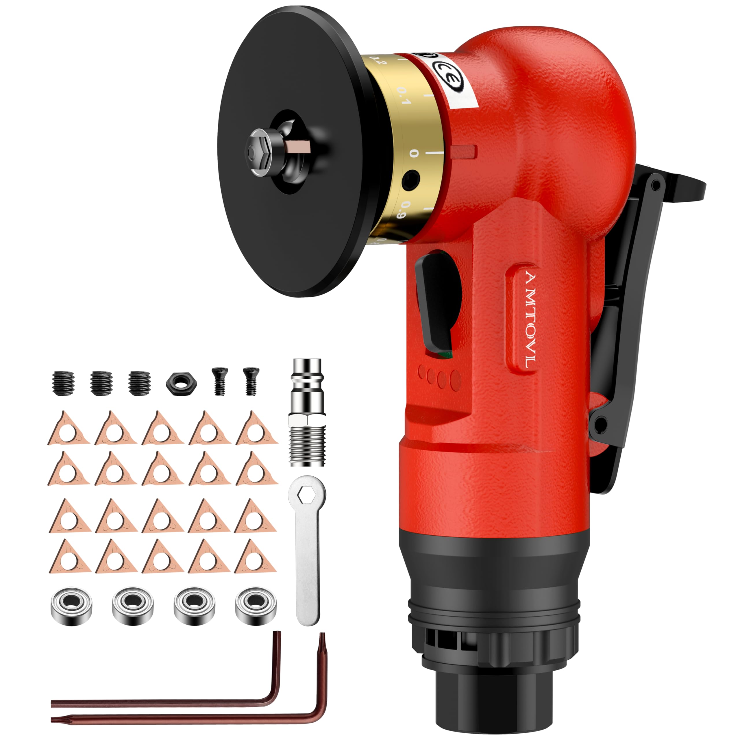 AMTOVL Mini Máquina de Biselado Neumático de 1/4",Biseladora Neumática de Arco de 45 Grados,Velocidad Ajsutable con Cuchilla de Recambio(10R+10C+4 Rodamientos) para Corte y Desbarbado de Metales