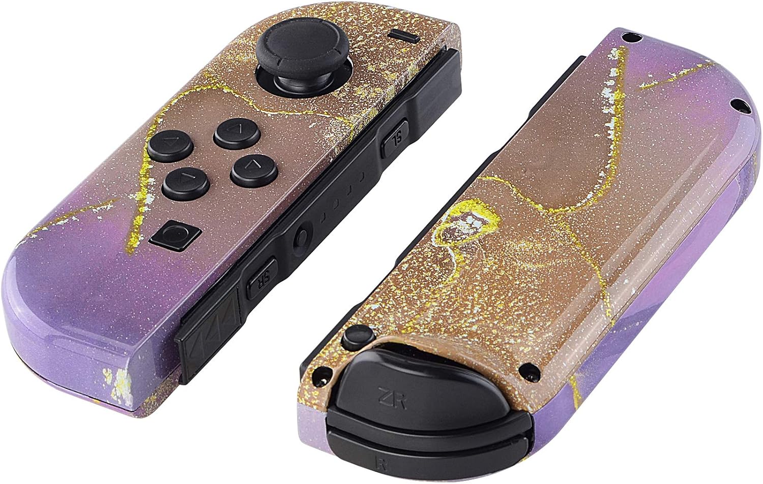 eXtremeRate Cosmic Purple Gold Marble Effect Joycon Handheld Controller Housing w/Buttons, DIY Replacement Shell Case for Nintendo Switch & Switch OLED Model Joy-Con – Joycon and Console NOT Included