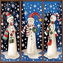 XIMISHOP 3 Sheets Christmas Snowman Window Stickers，13*35 Inch Extra Large Reusable Christmas Window Decals Double-Sided Christmas Static Cling Stickers for Winter Xmas Window Glass Display Decoration