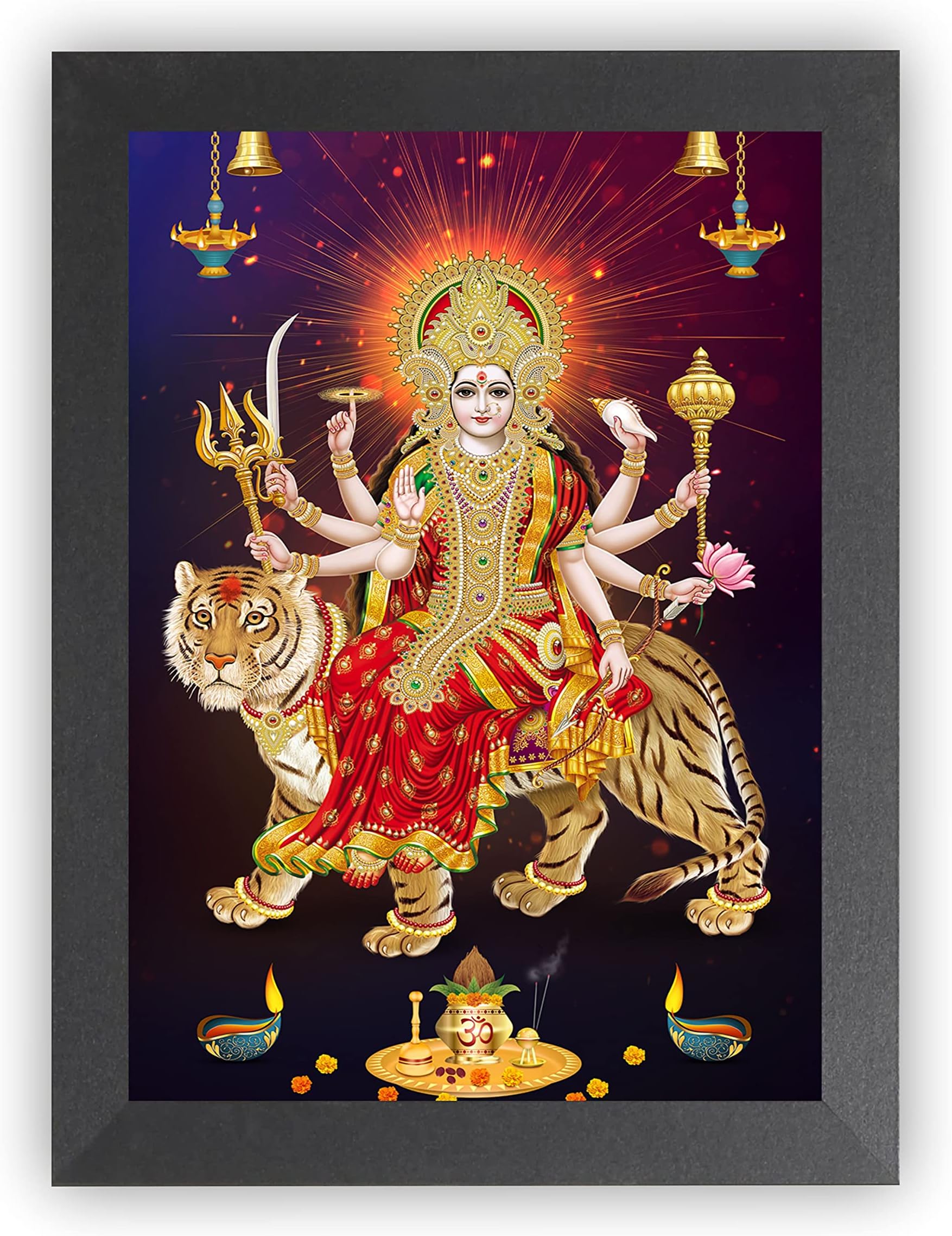 DECORPRINT DESIGN Durga MAA NAV ROOP Photo Frame | Durga MAA Photo Frame | Durga MAA Painting | Durga MAA Photo Frame for POOJAN | Durga MAA 9 ROOP Photo Frame for Navratri POOJAN Religious Frame (A4) DGM-041 (COLOR 50, 8X12)